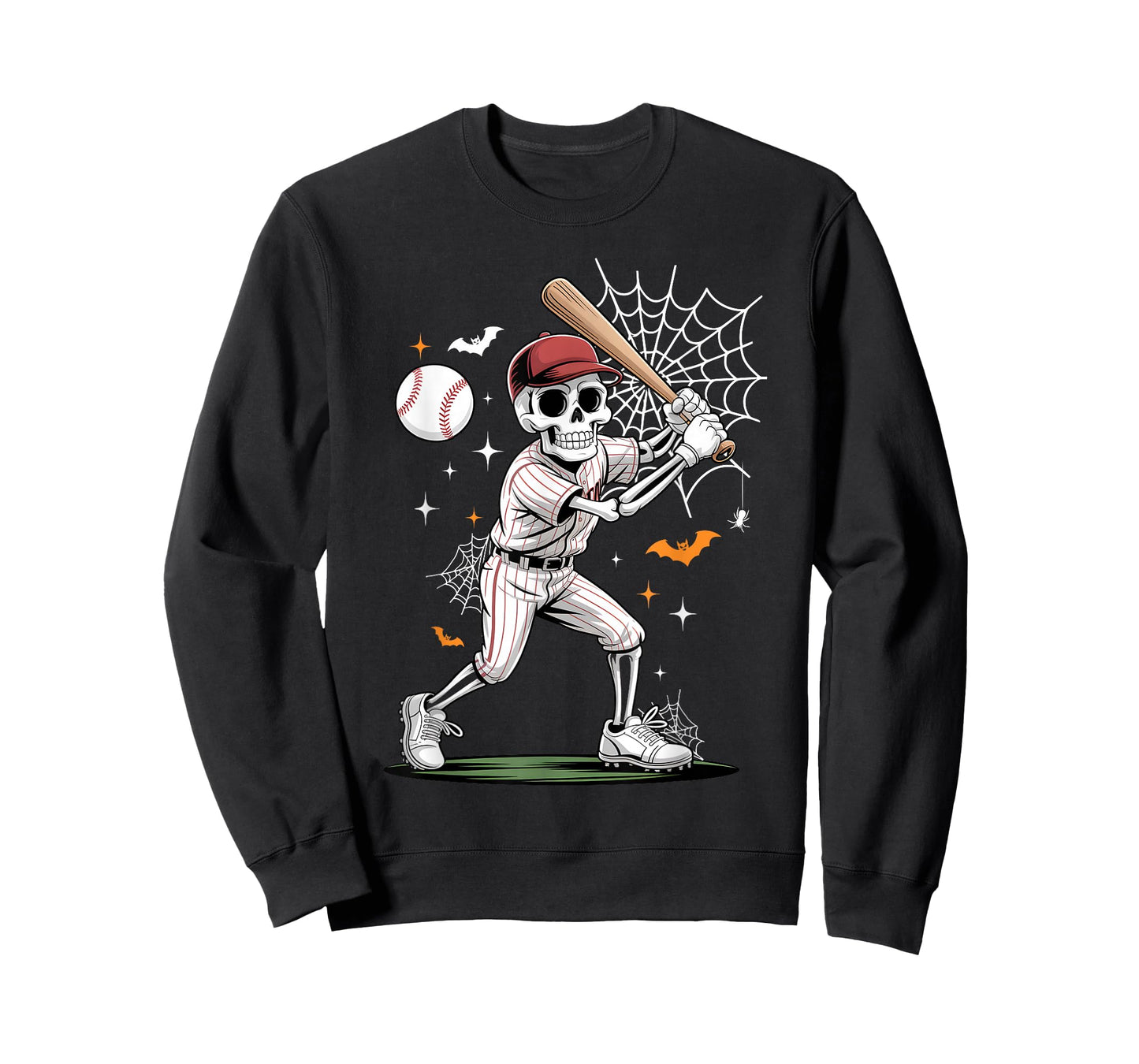 Skeleton Baseball Funny Halloween Costume Men Boy Kid T-Shirt
