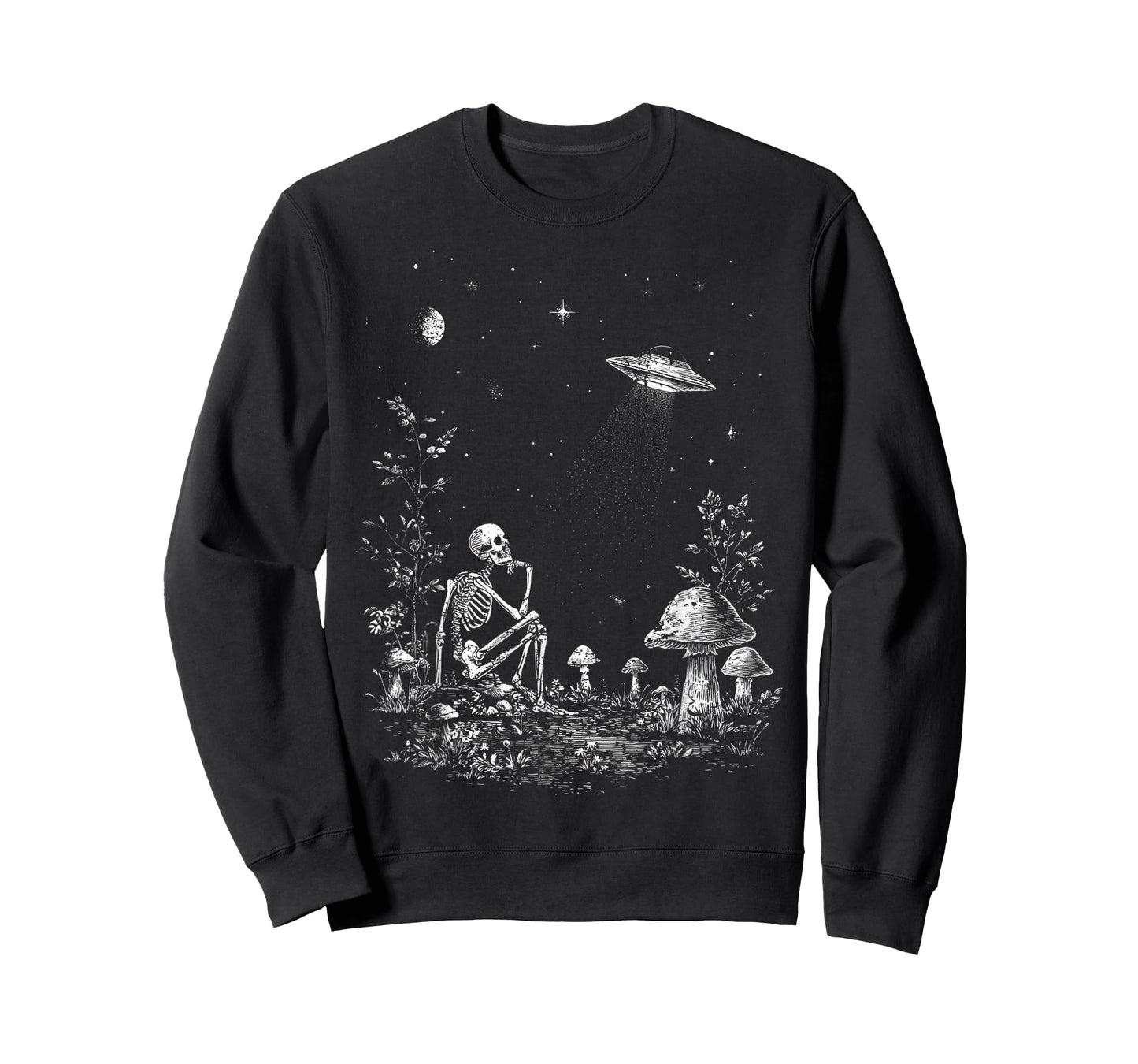 Skeleton UFO Aliens Designer Graphic Novelty T-Shirt