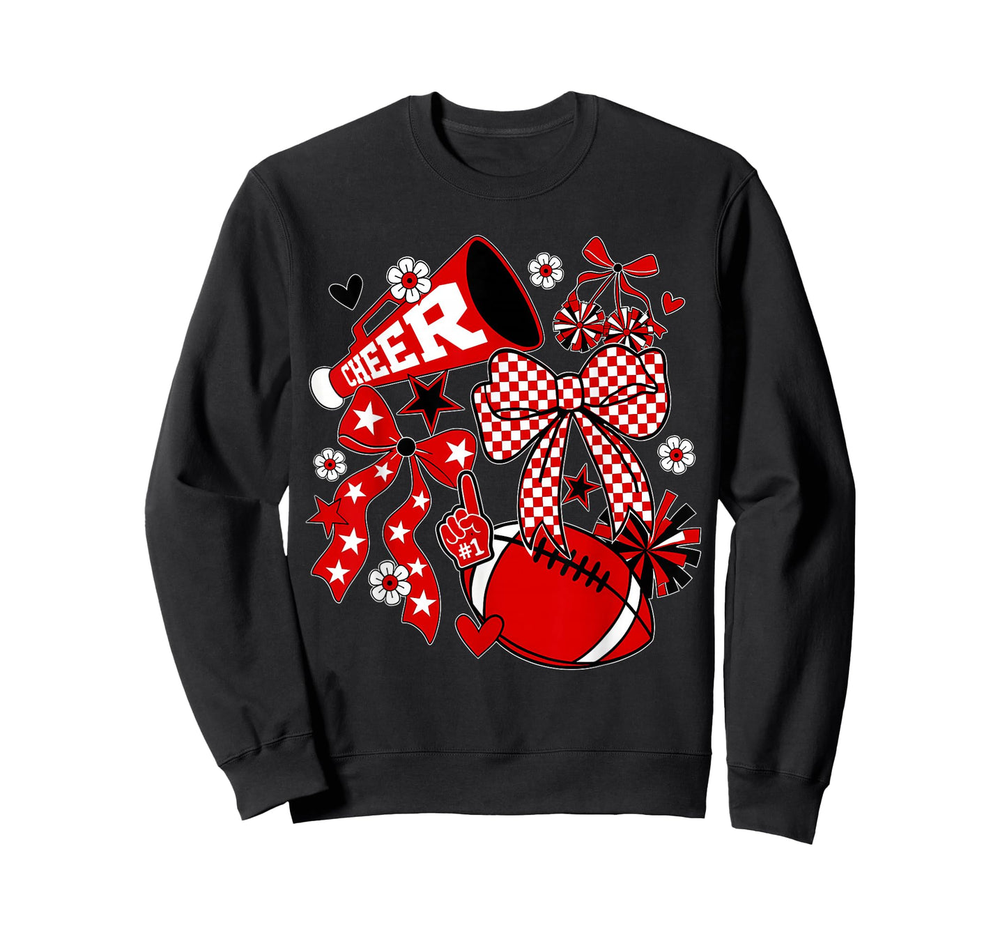 Red Black Cheerleader Game Day Football Cheer Mom Mama T-Shirt