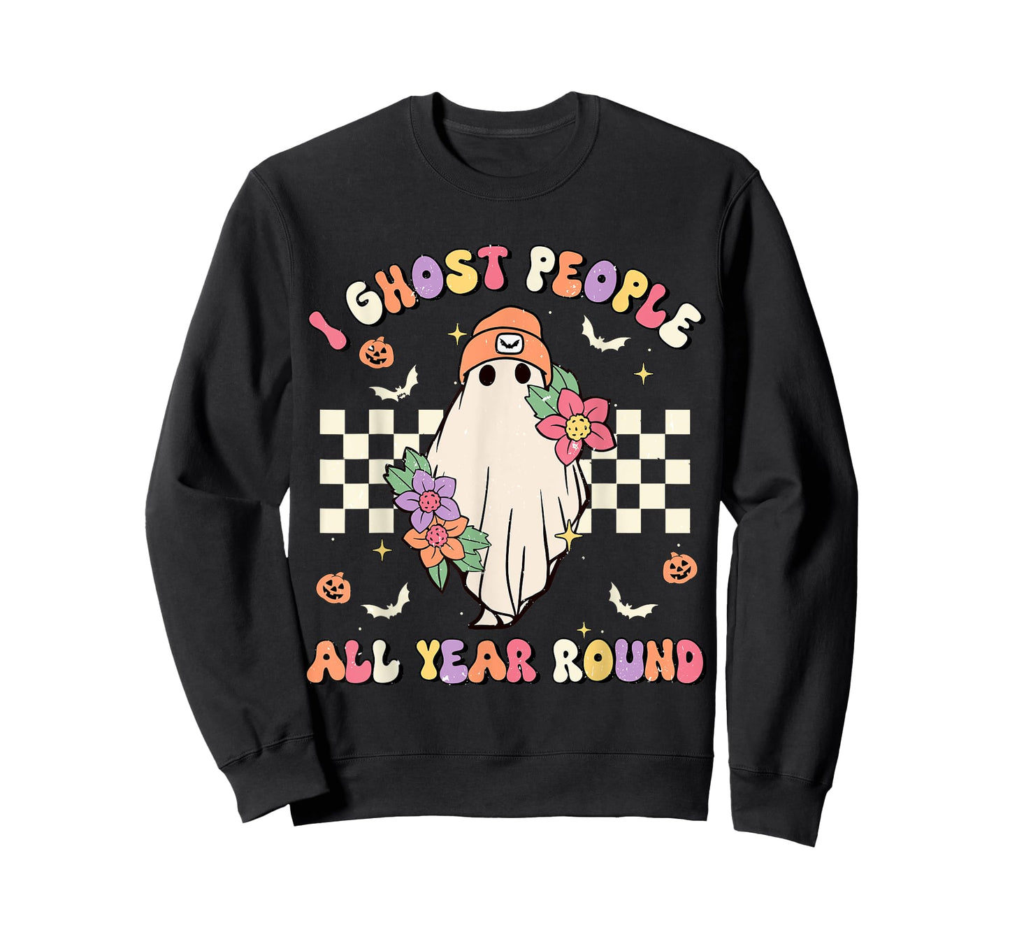 I Ghost People All Year Round Retro Halloween Ghost Floral T-Shirt
