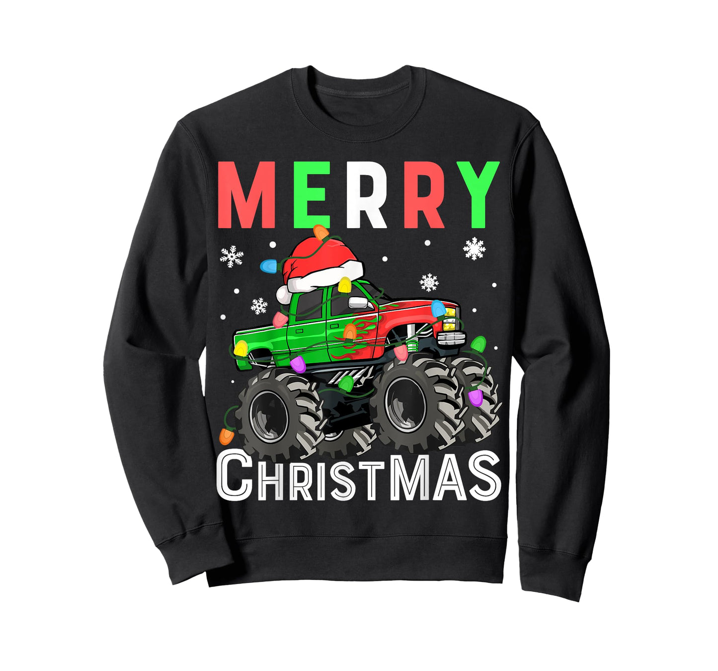 Boys Monster Truck Merry Christmas Santa Hat Kids Toddler T-Shirt