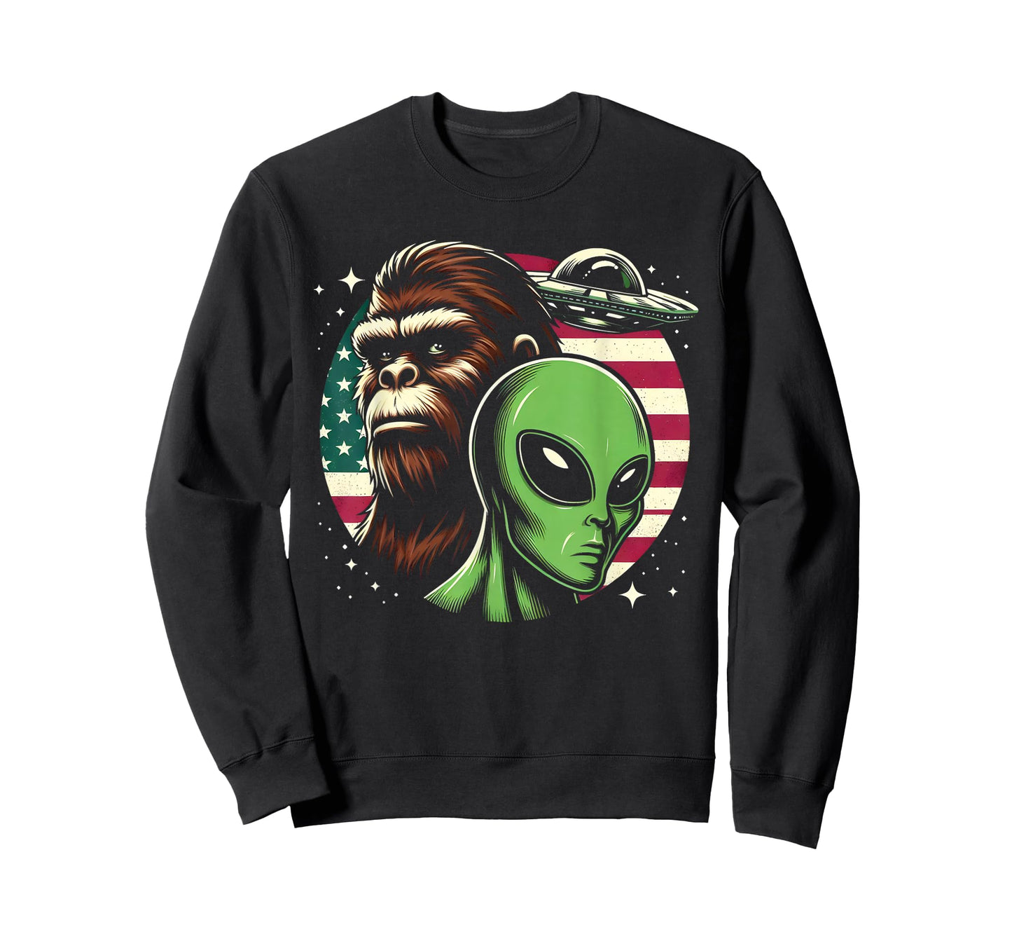 Bigfoot Sasquatch Alien UFO USA American Flag T-Shirt