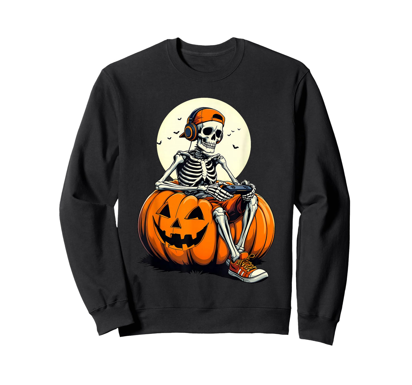 Spooky Pumpkin & Skeleton Gamer Tee | Boys & Kids Halloween T-Shirt
