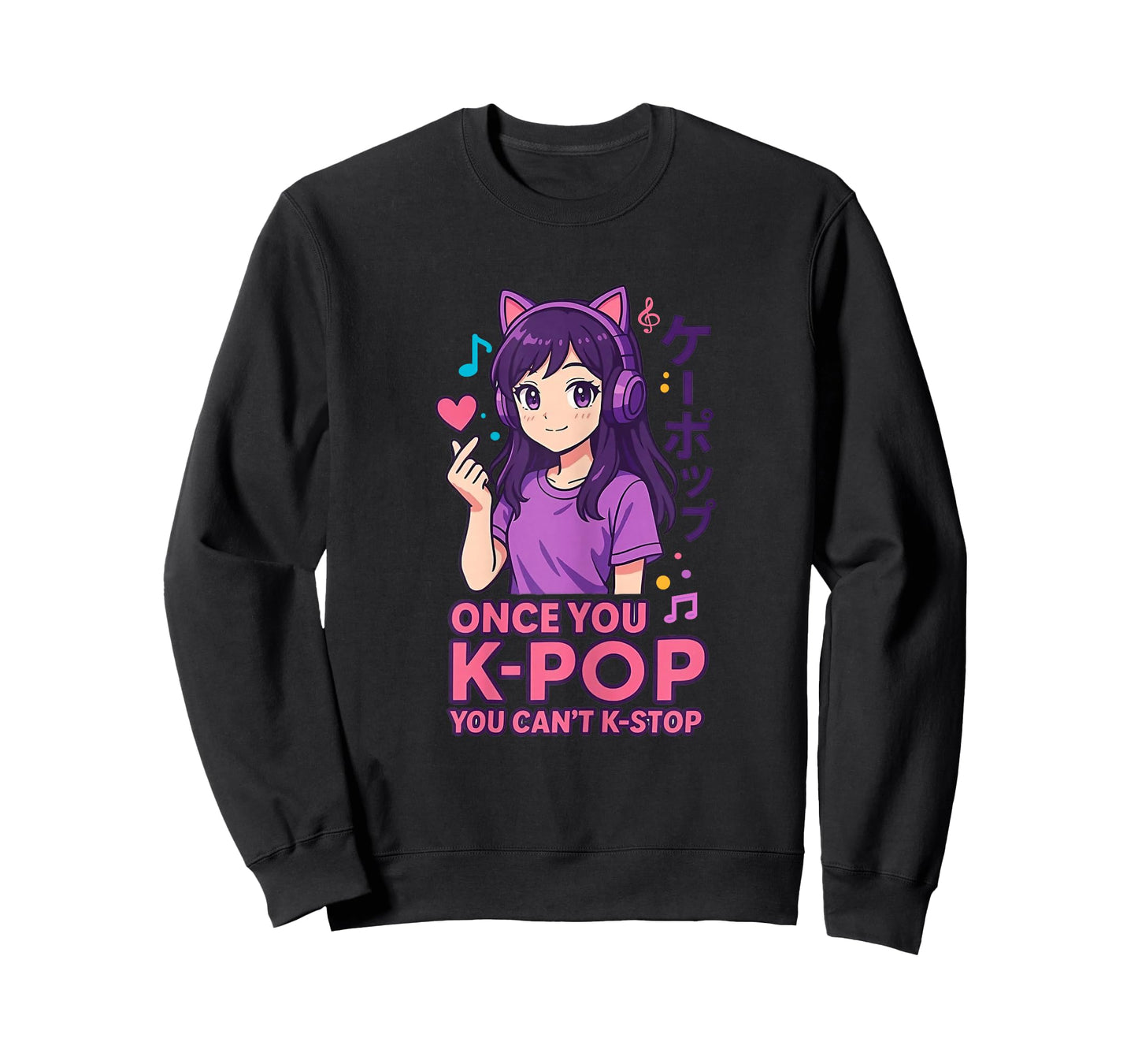 Cute Kawaii Girl with Cat Headphones Kpop Music Fans T-Shirt