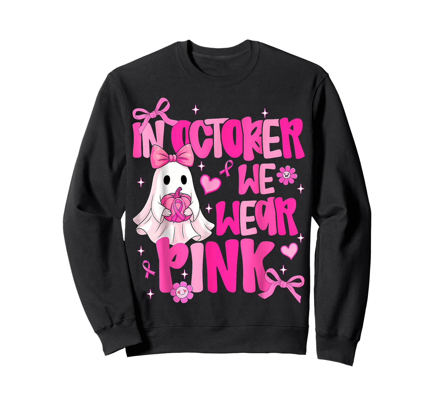 In October We Wear Pink Cute Ghost Halloween Breast Cancer T-Shirt