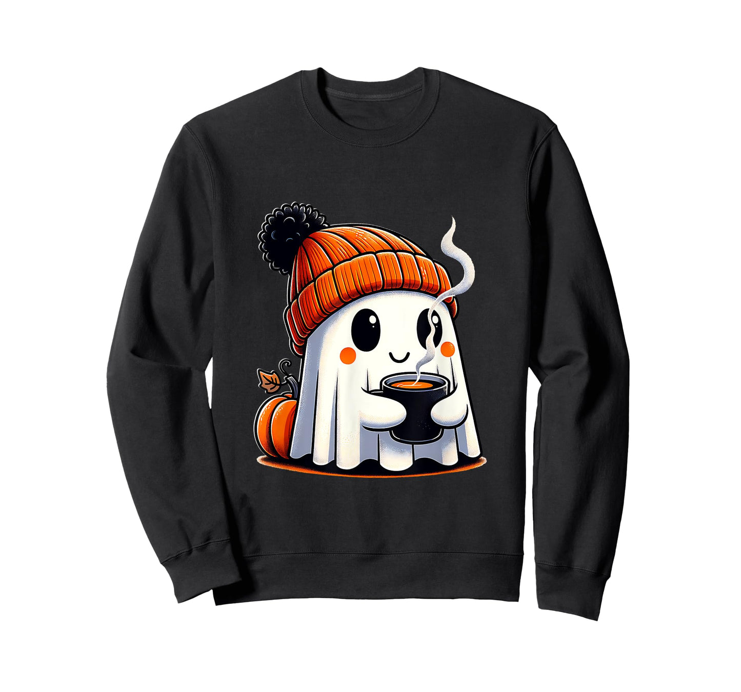 Halloween Cute Kawaii Ghost Drinking Coffee Women Men Kids T-Shirt