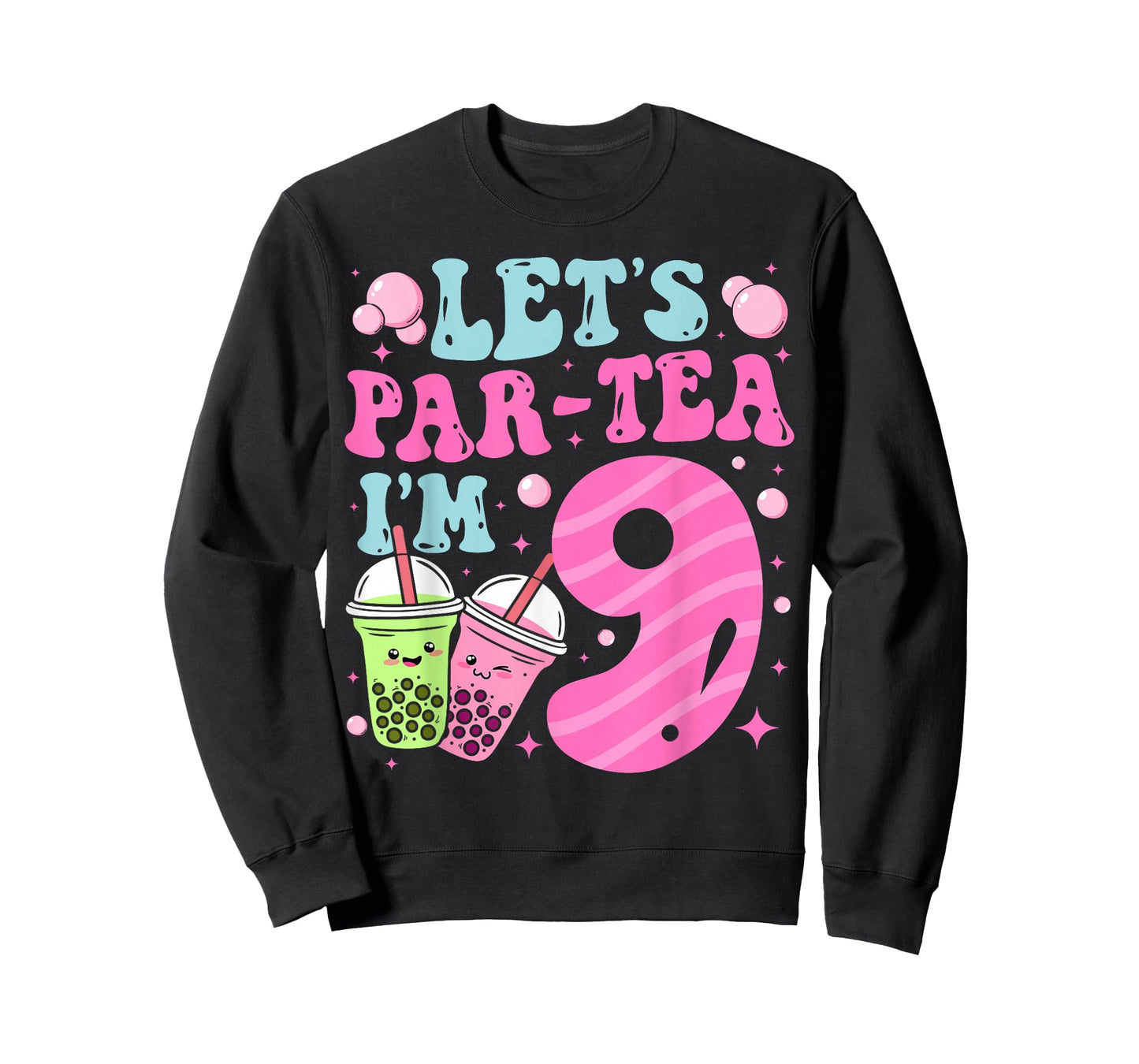 Let's Par-Tea I'm 9 Years Old 9th Birthday Bubble Boba Tea T-Shirt