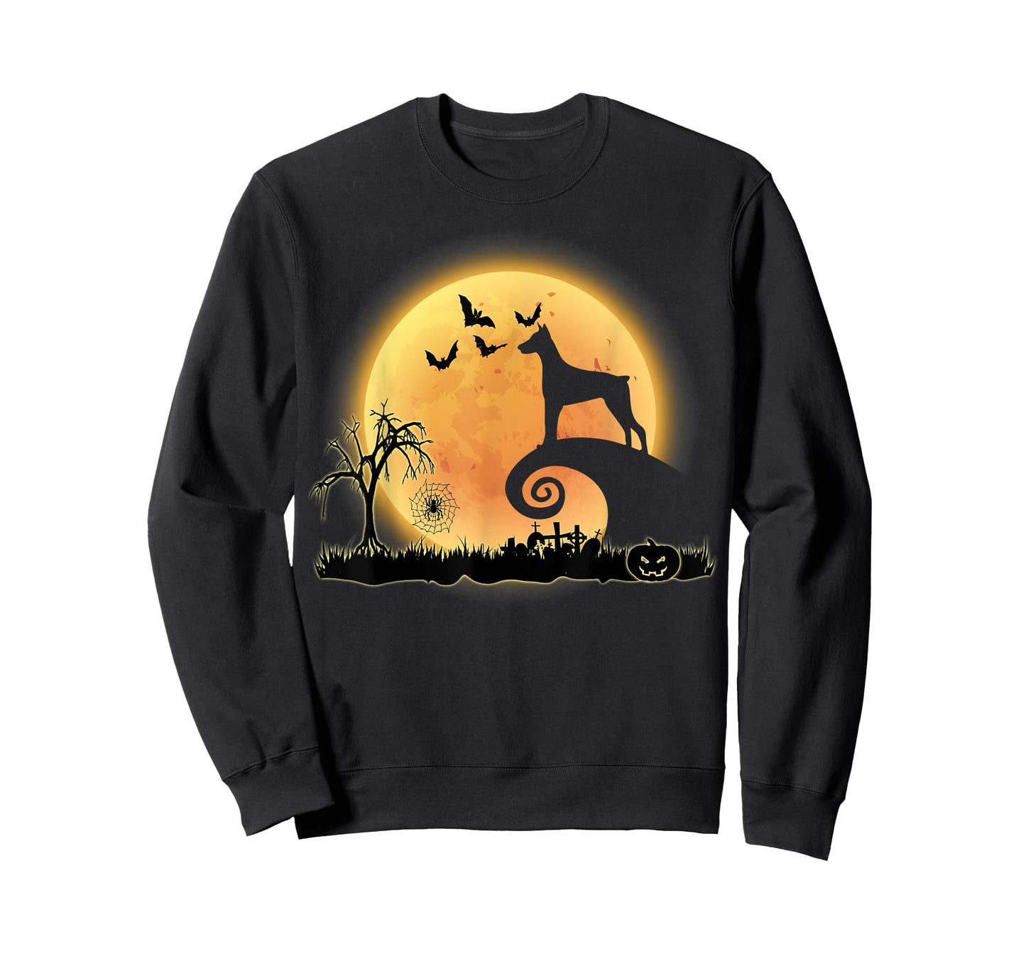Doberman Dog And Moon Funny Scary Halloween Costume T-Shirt