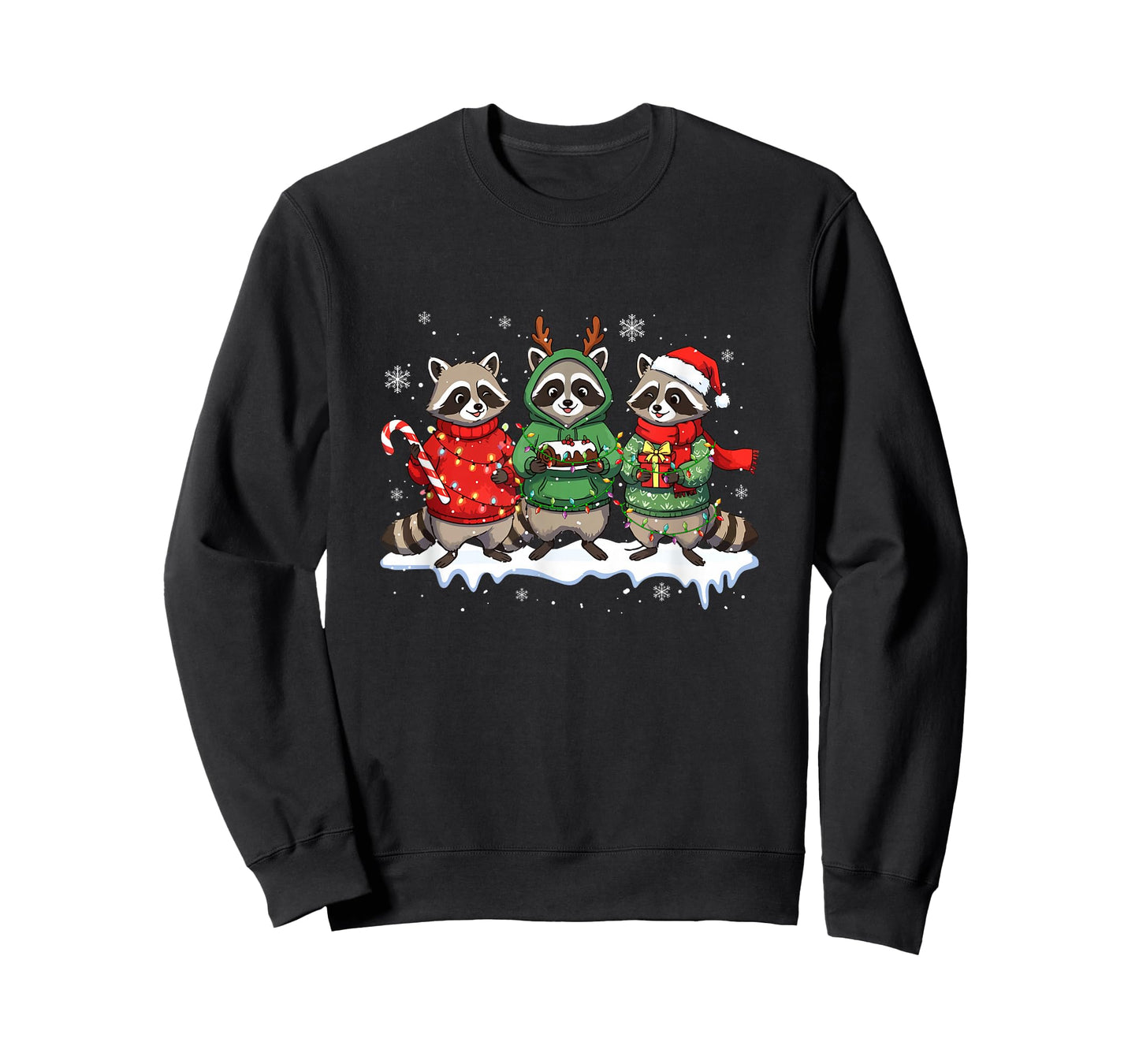 Three Santa Reindeer Raccoons Eating Xmas Cake Candy Canes T-Shirt