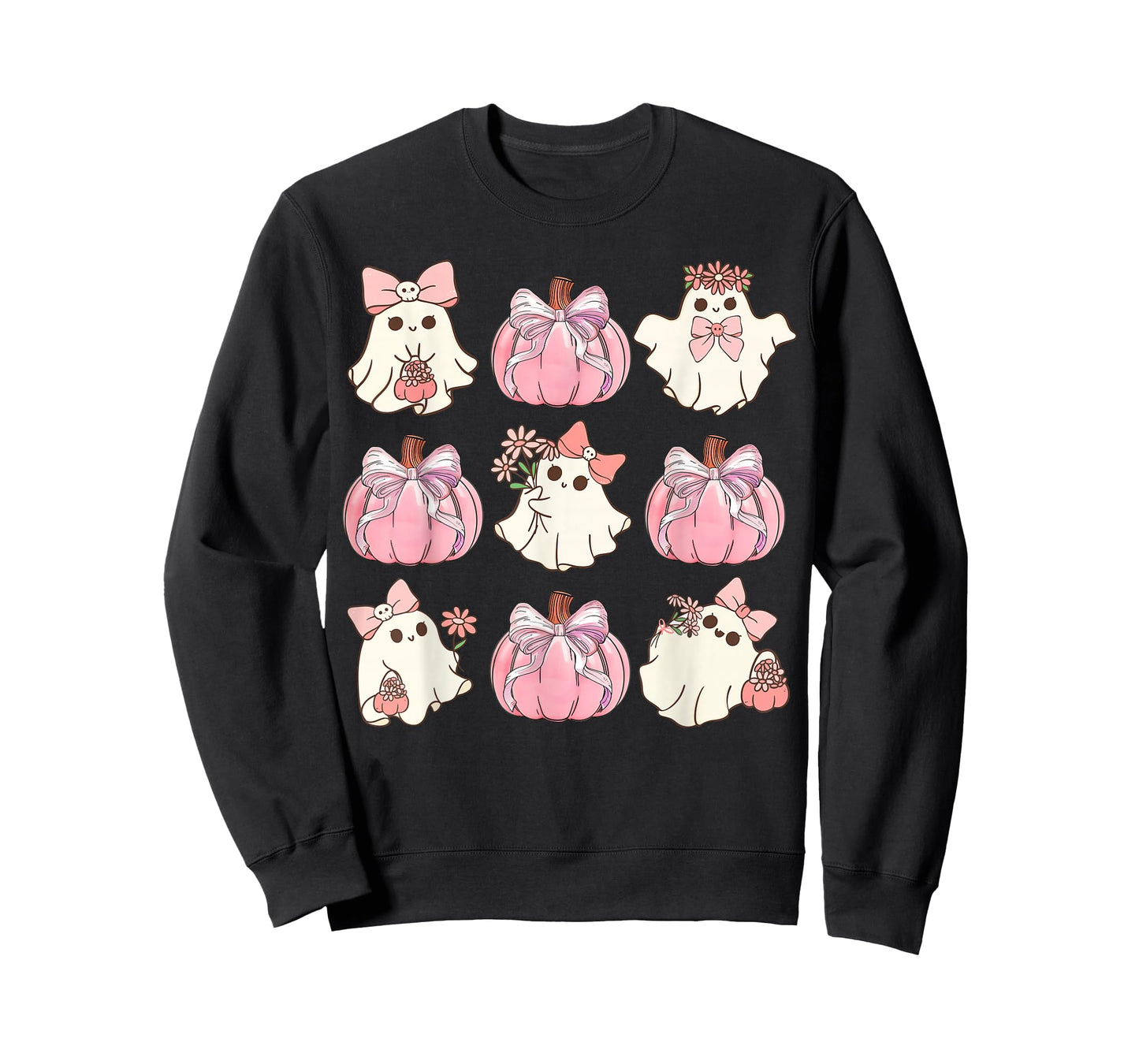 Preppy Coquette Floral Halloween Ghost Boo Cute Pink Pumpkin T-Shirt
