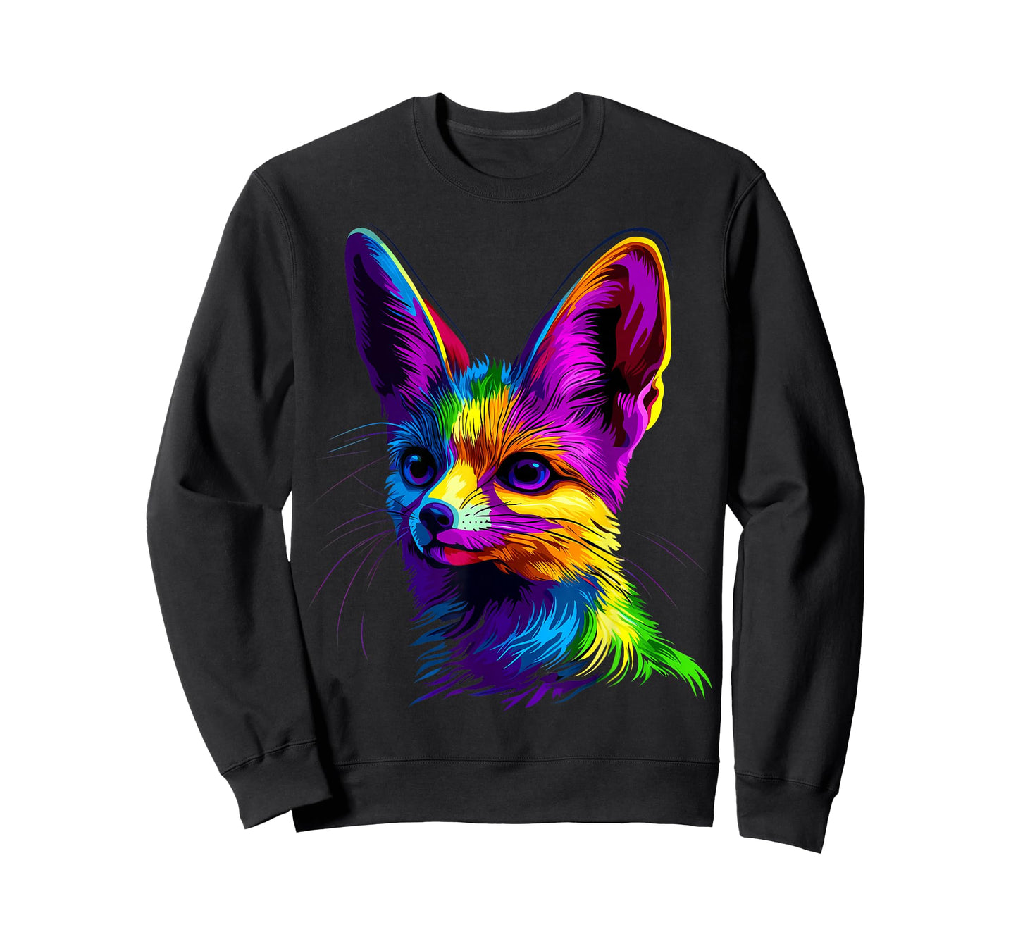 Colorful Fennec Fox Face Cute Animal Lover Men Women Black T-Shirt