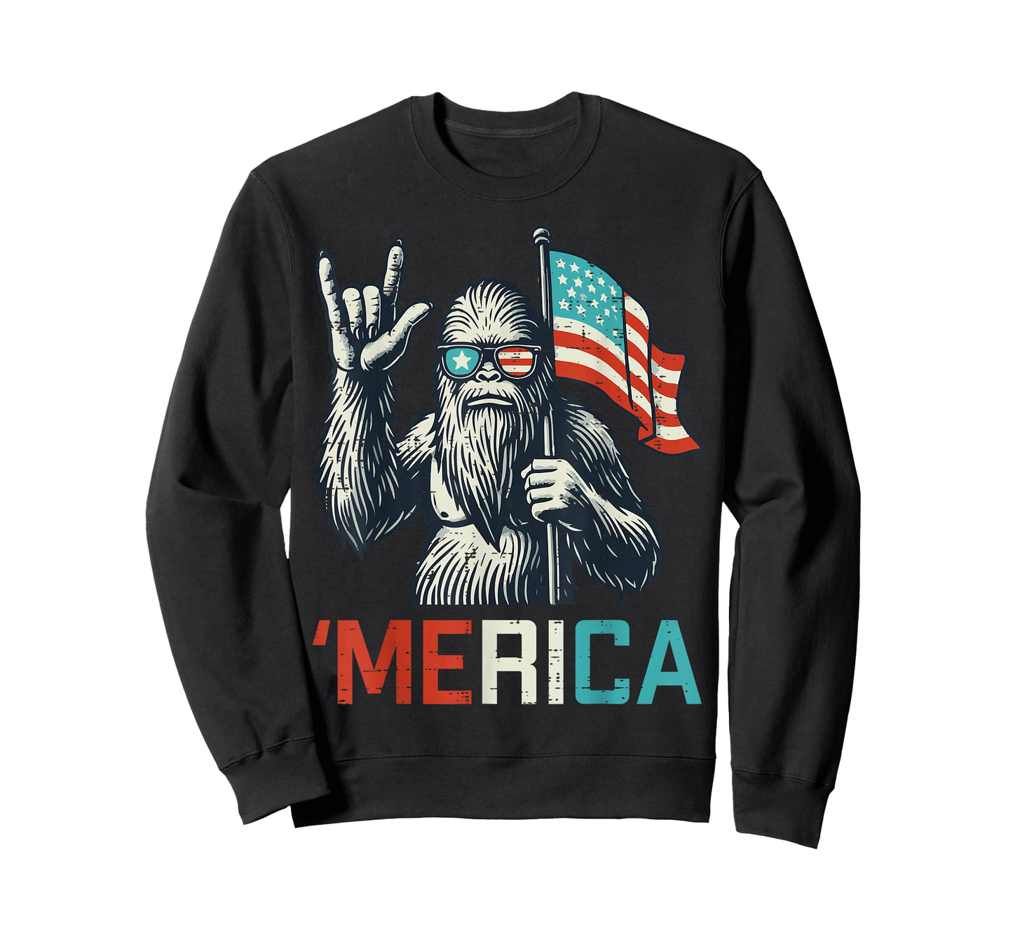 Bigfoot Rock US Flag Merica Sasquatch Patriot Men Boys Kids T-Shirt