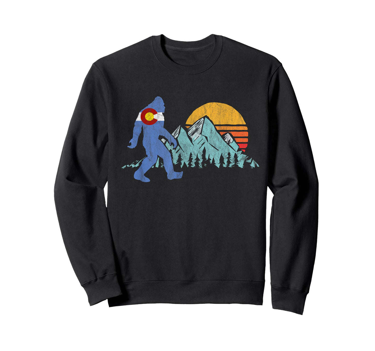 Retro Bigfoot Sun & Mountain State Flag of Colorado Graphic T-Shirt