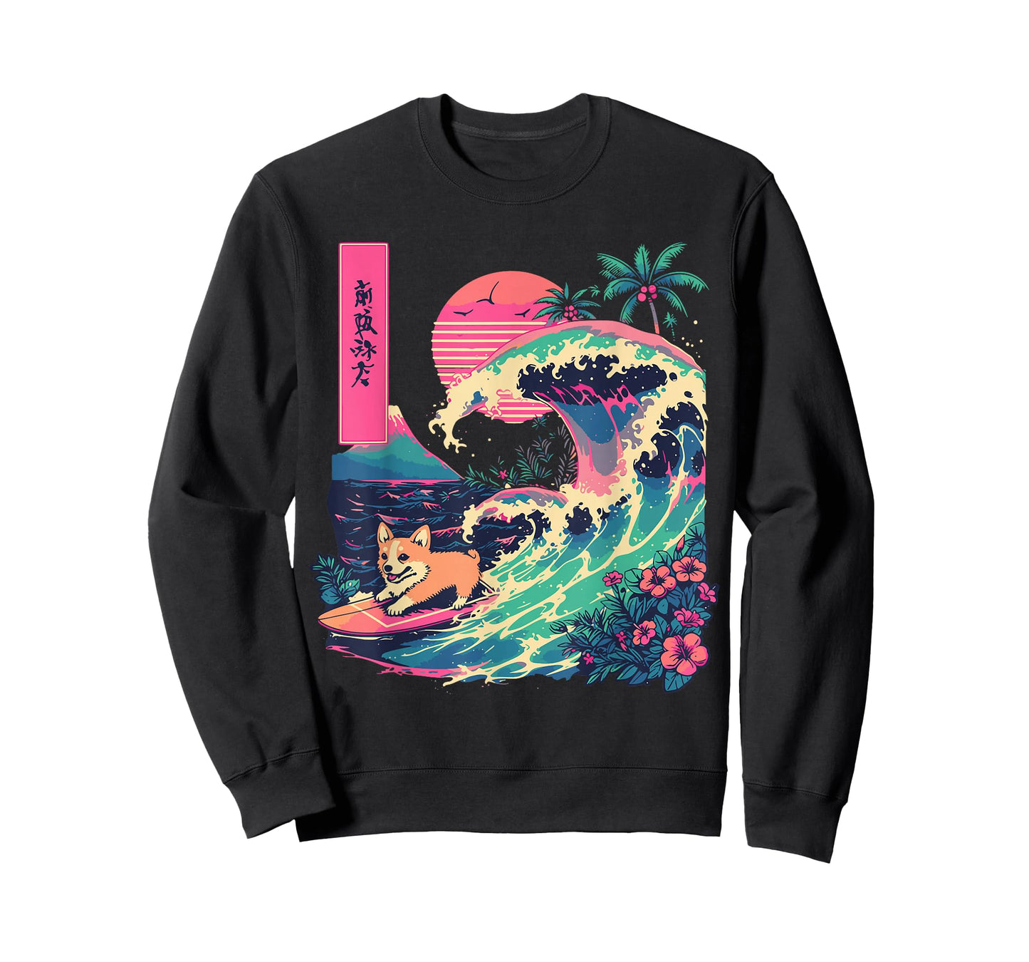 Japanese Corgi Surfing Great Wave Japan T-Shirt