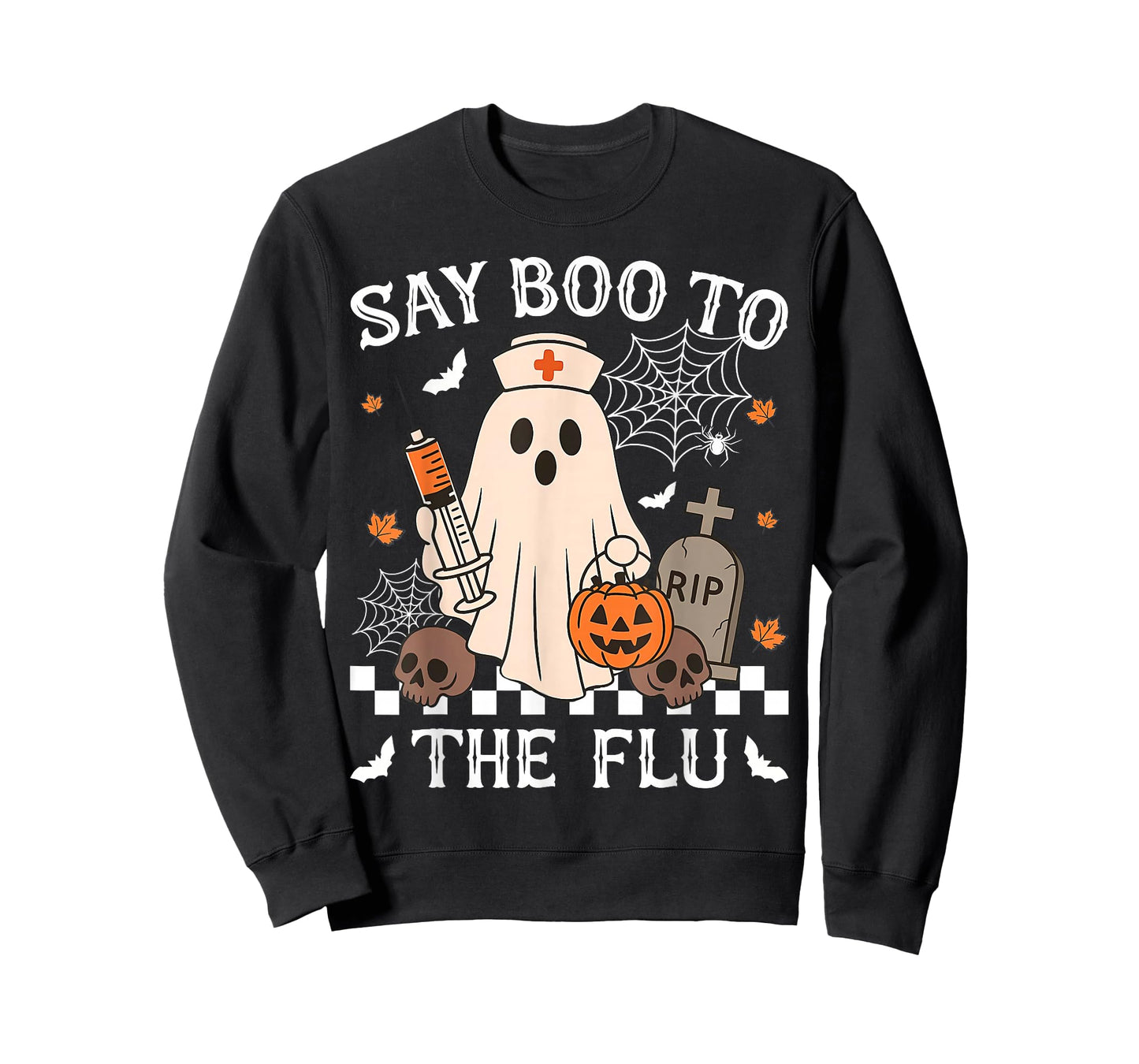 Retro Nurse Ghost Halloween Vaccine Say Boo to The Flu T-Shirt