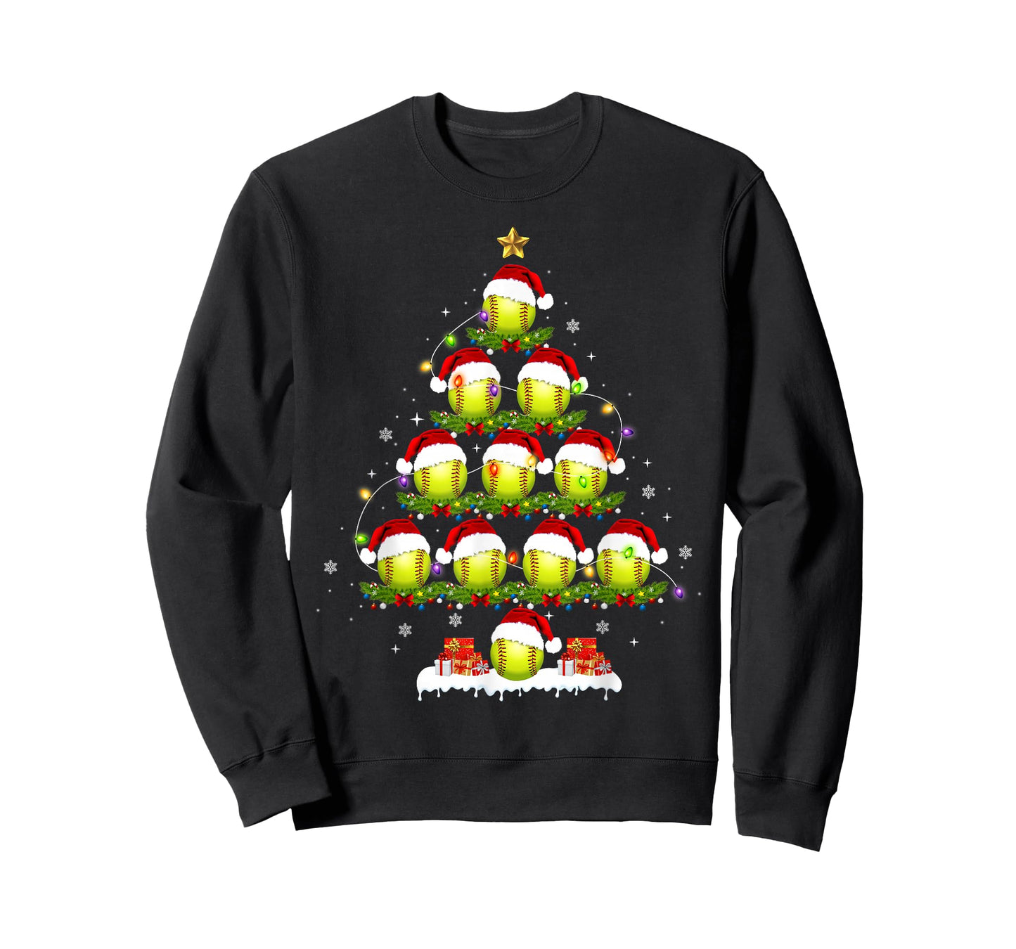 Softball Christmas Tree Lights Funny Xmas Men Boys Kids T-Shirt