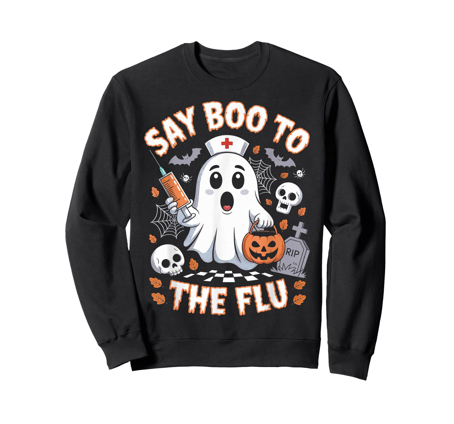 Retro Nurse Ghost Halloween Vaccine Say Boo to The Flu T-Shirt