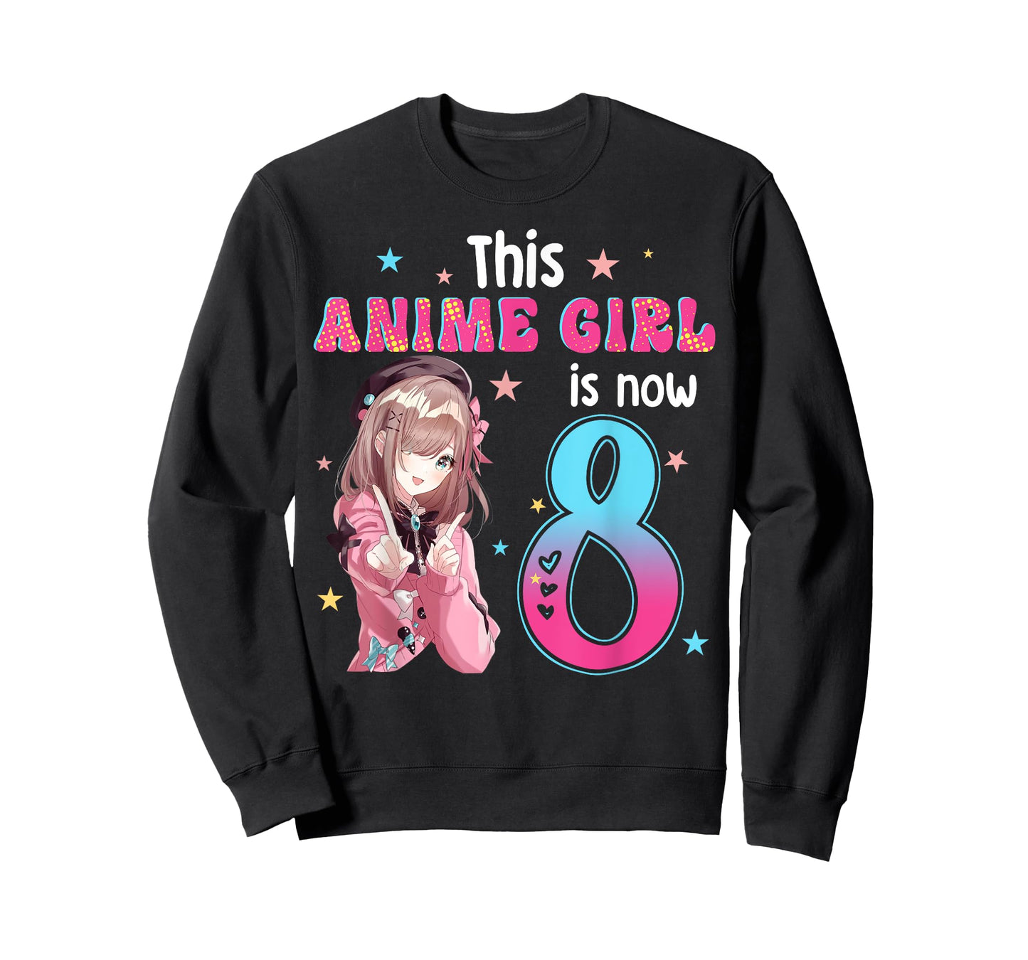 8 Years Old Girl Kawaii Gifts Anime Girl 8th Birthday Kids T-Shirt