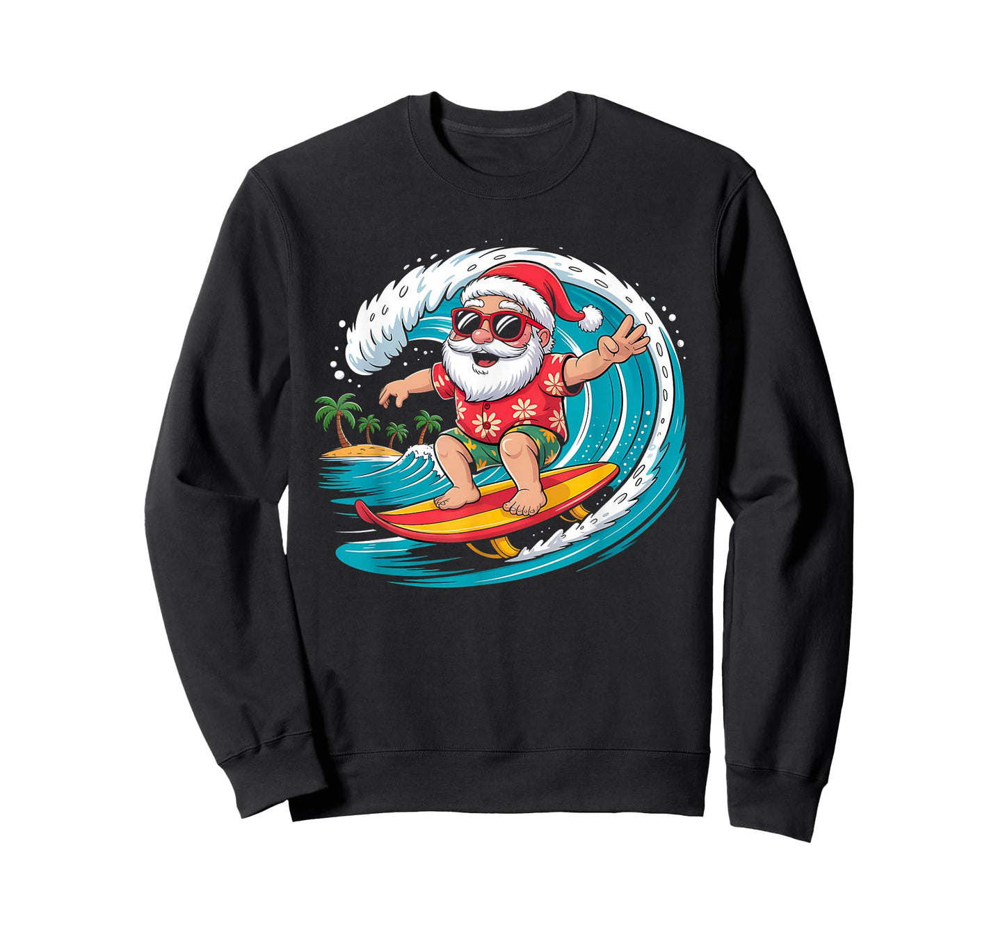 Santa Surfing Hawaiian Beach Christmas In July Tropical T-Shirt
