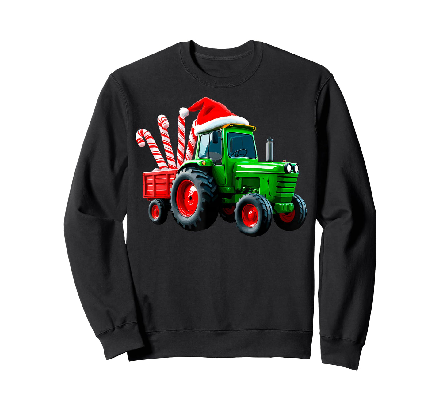 Tractor with Trailer Candy Cane Santa Farm Farmer Christmas T-Shirt