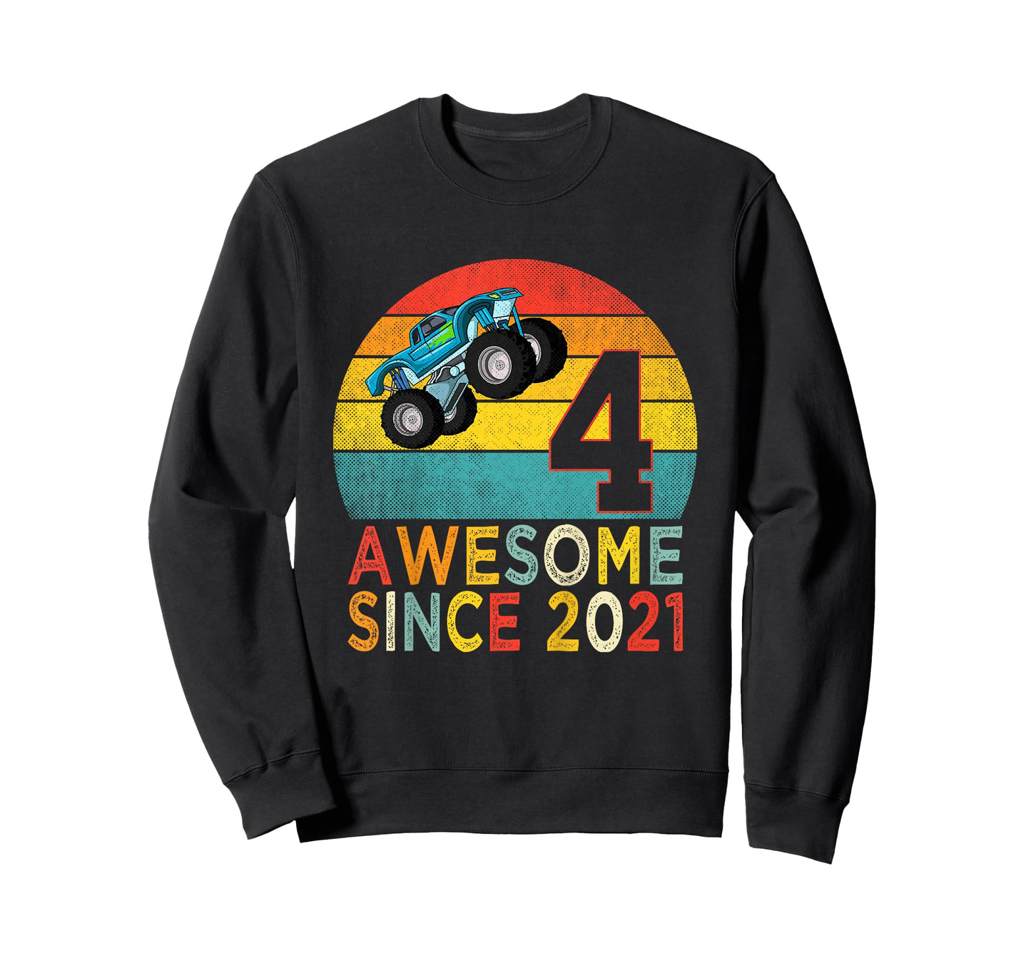 4th Birthday Monster Truck Lover 4 Years Old Vintage Retro T-Shirt