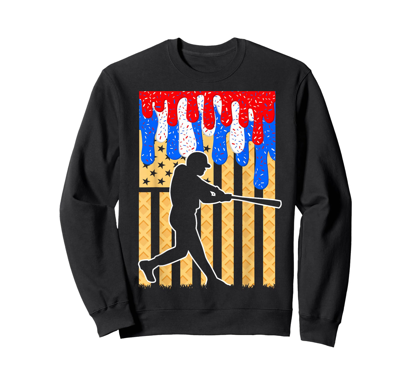 Baseball Drip Bat Boys Ice Cream American Flag 4th Of July T-Shirt