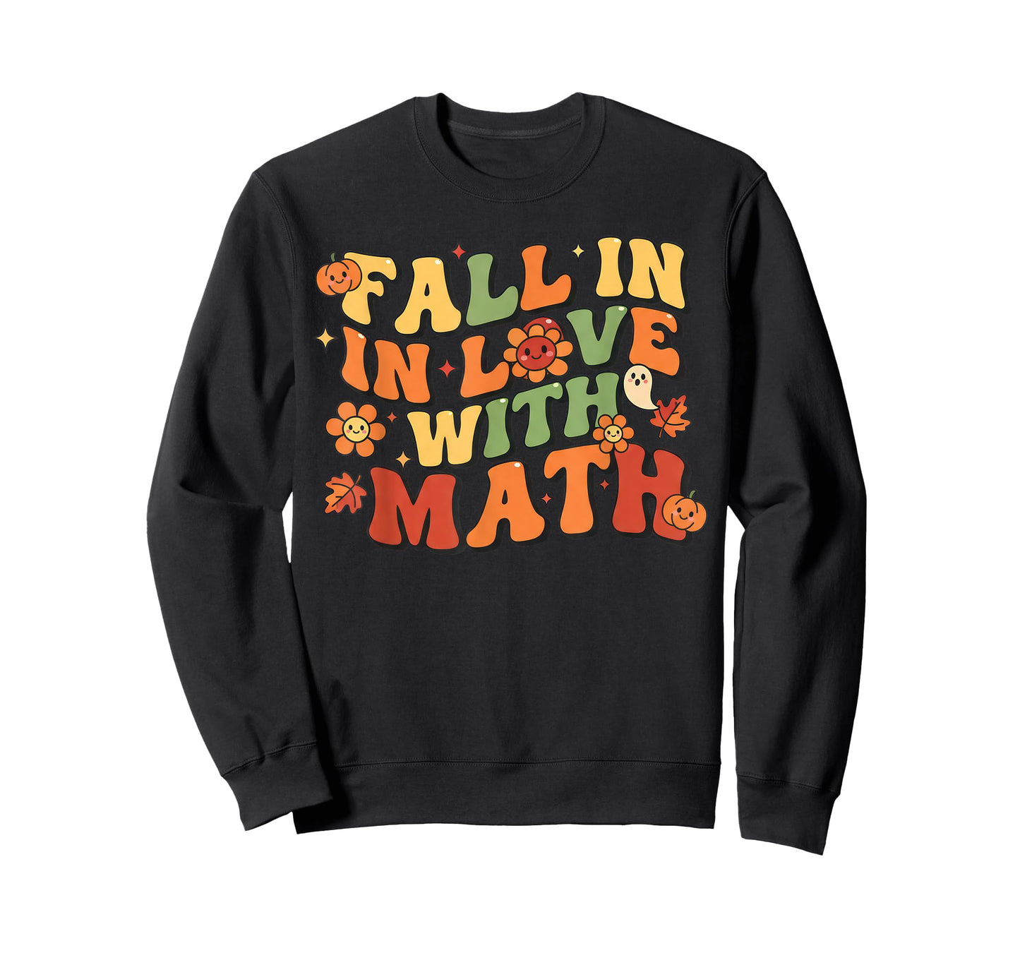 Fall in Love with Math Retro Groovy Teacher Autumn School T-Shirt