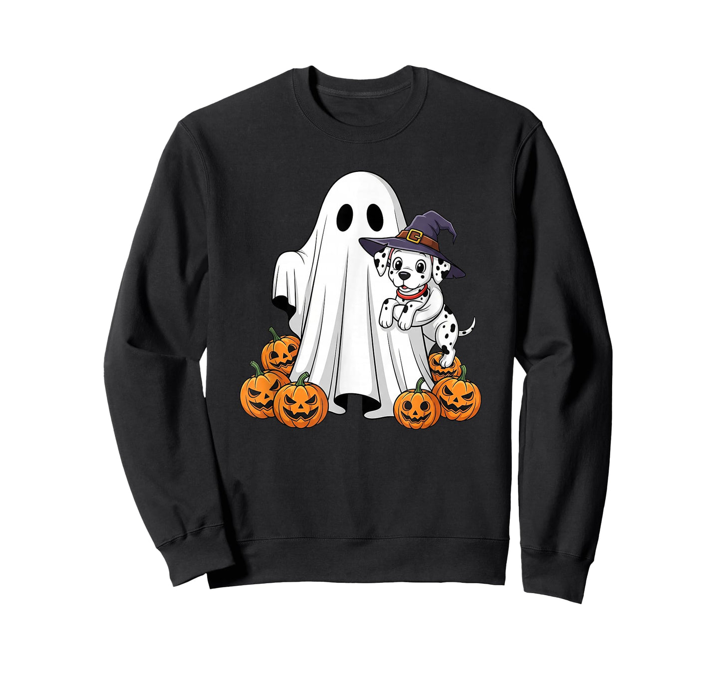 Funny Ghost Dalmatian Pumpkin Halloween Kids Mens Womens T-Shirt