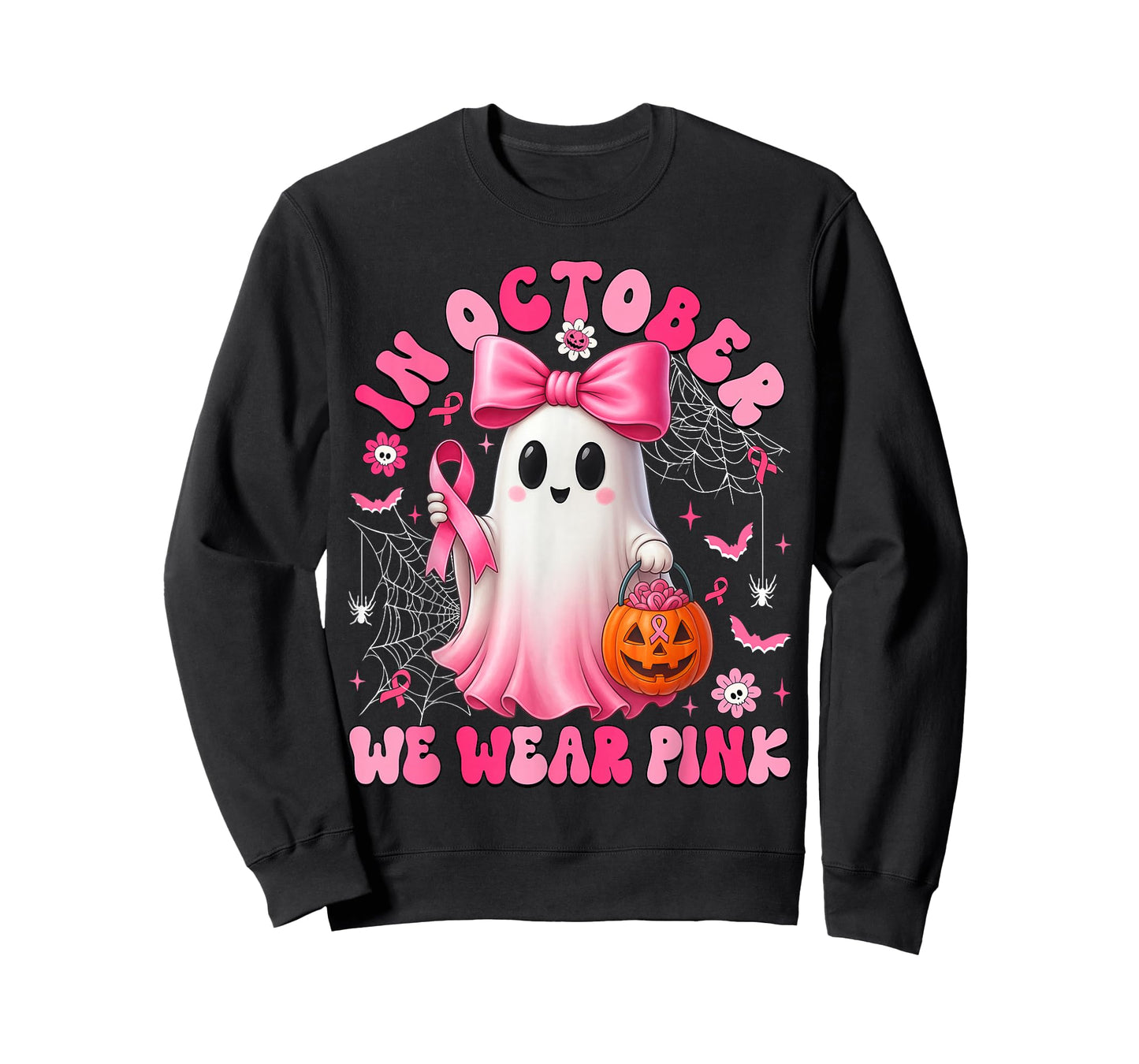 Breast Cancer Halloween Ghost In October We Wear Pink Women T-Shirt
