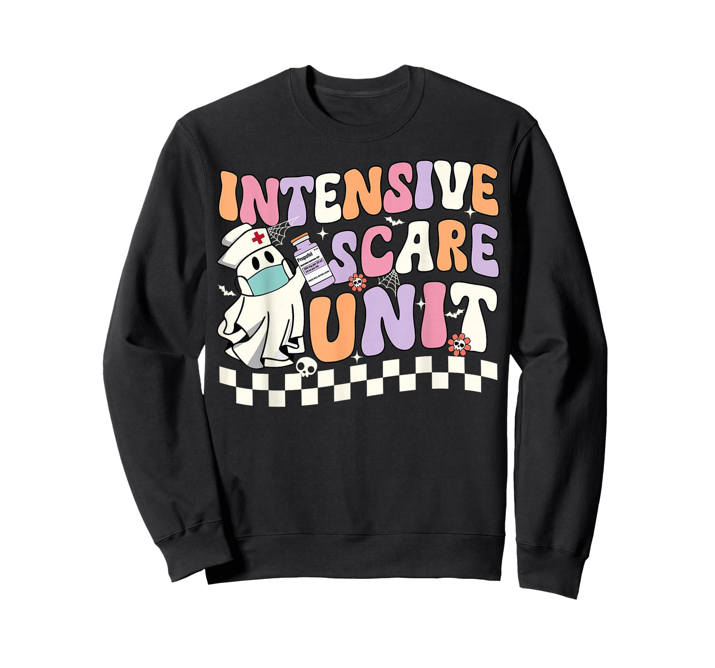 Intensive Scare Unit Nurse Halloween ICU Nurse Ghost Retro T-Shirt