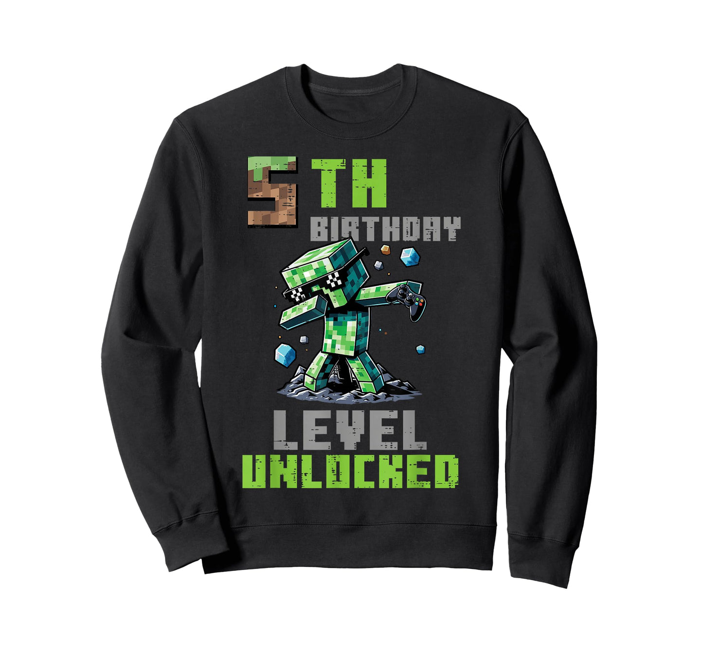 5th Birthday Level Unlocked Pixel Dab 5 Bday Gamer Boys Kids T-Shirt