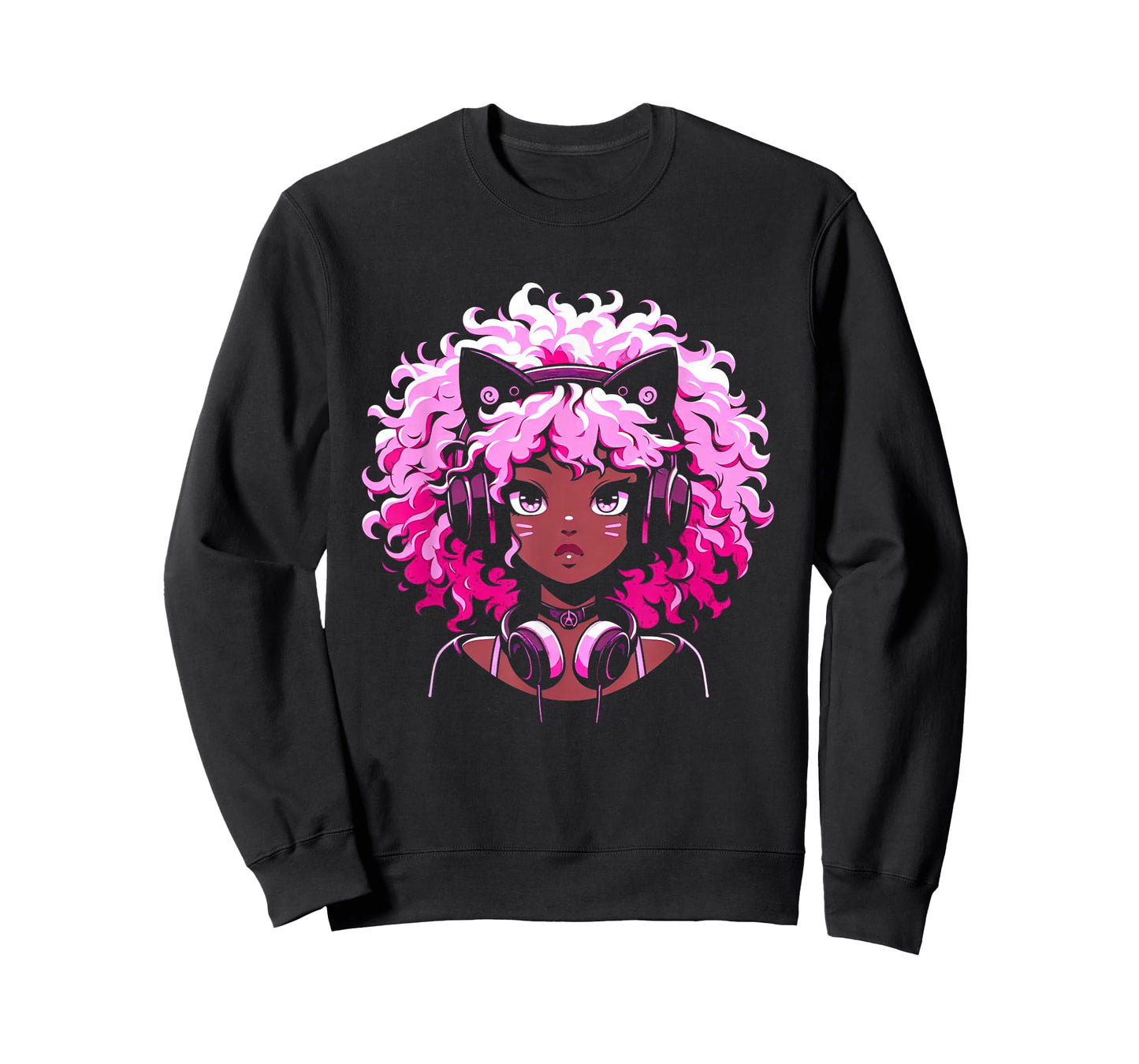 Anime and Music Black Girl Anime Merch Afro African American T-Shirt