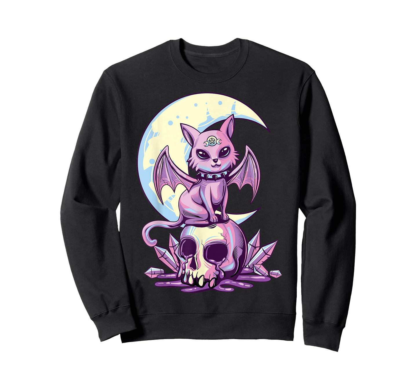 Pastel Goth Wiccan Cat Cute Creepy Witchy Cat and Skull T-Shirt