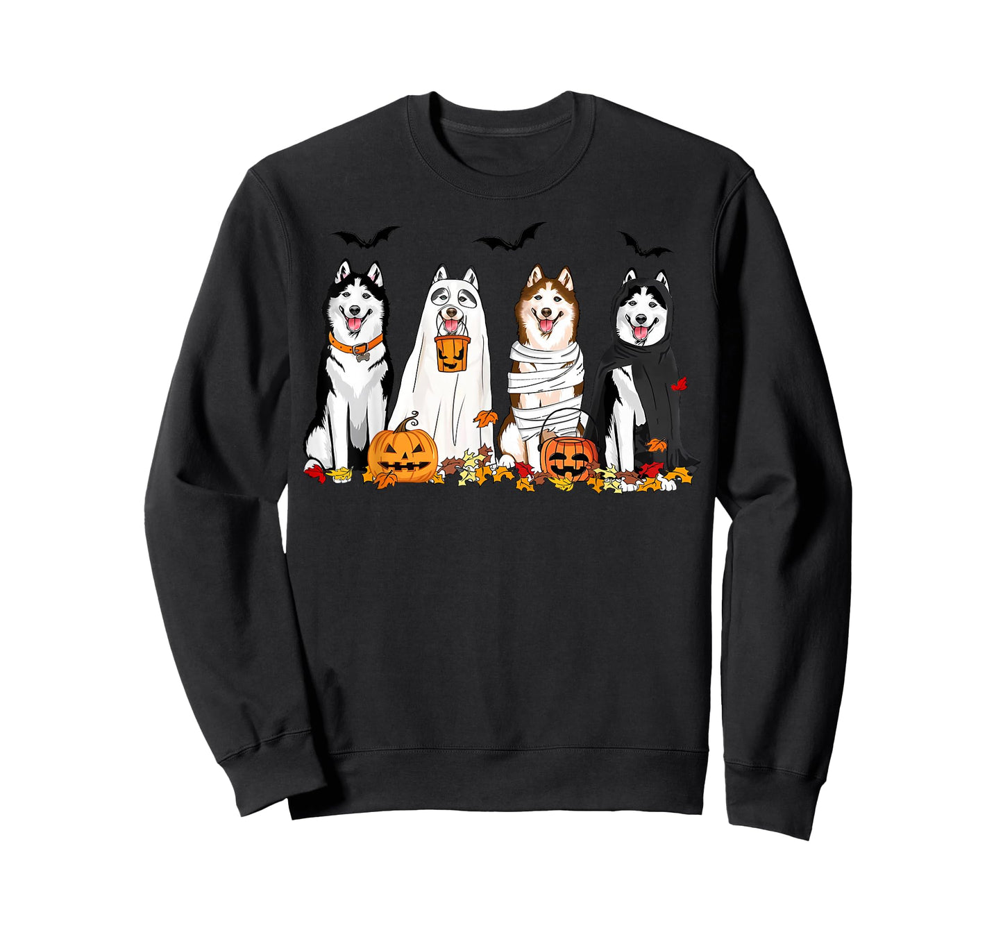 Siberian Husky Dogs Ghost Witch Mummy Halloween Pumpkins T-Shirt