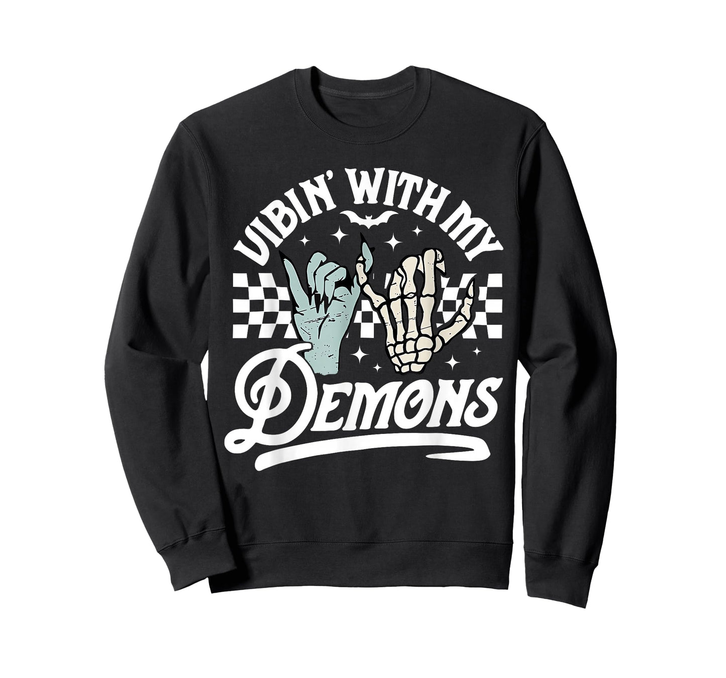 Retro Funny Vibin With My Demons Skeleton Spooky Halloween T-Shirt