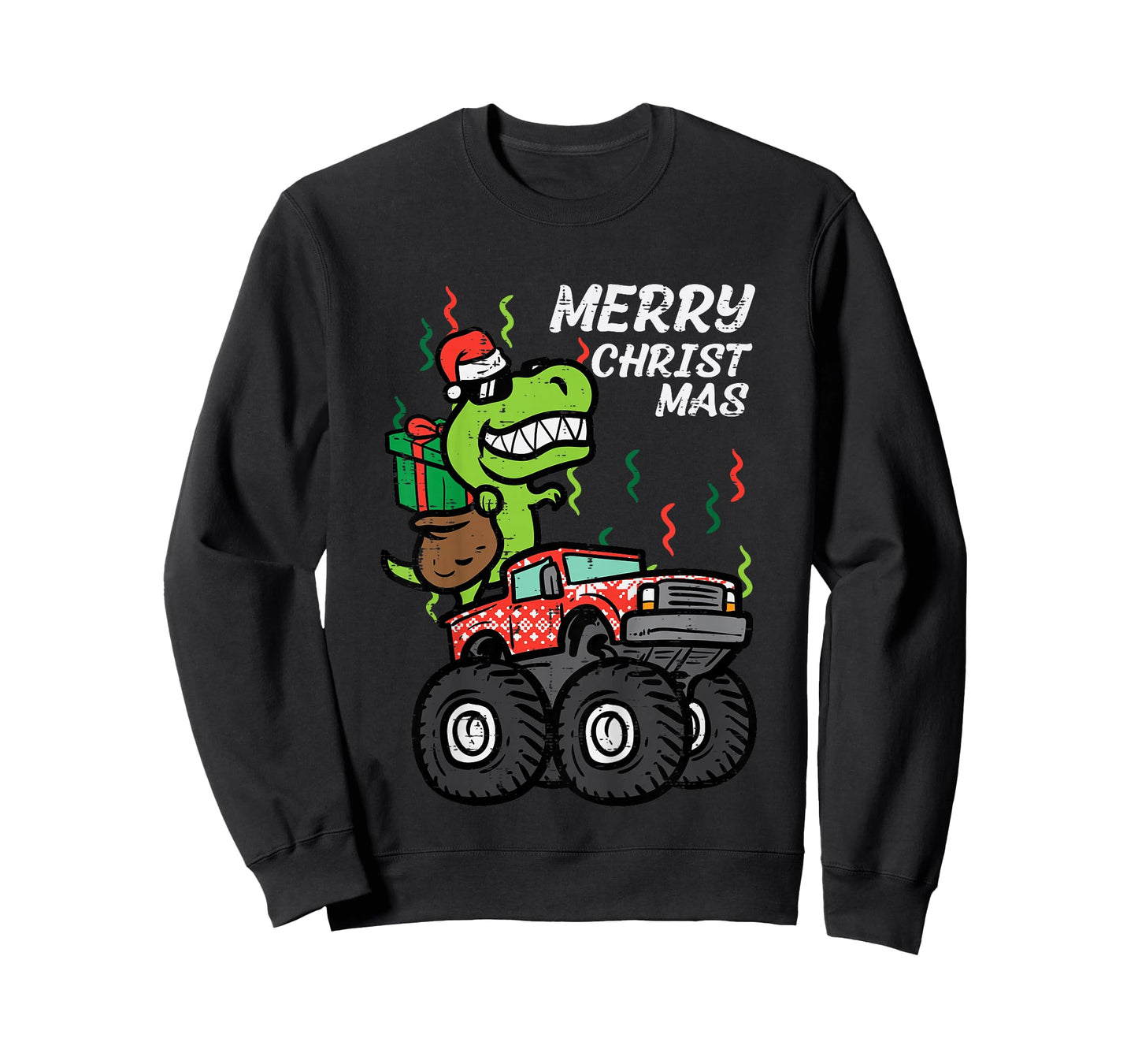 Kids Merry Christmas Dino Monster Truck Xmas Trex Toddler Boys T-Shirt