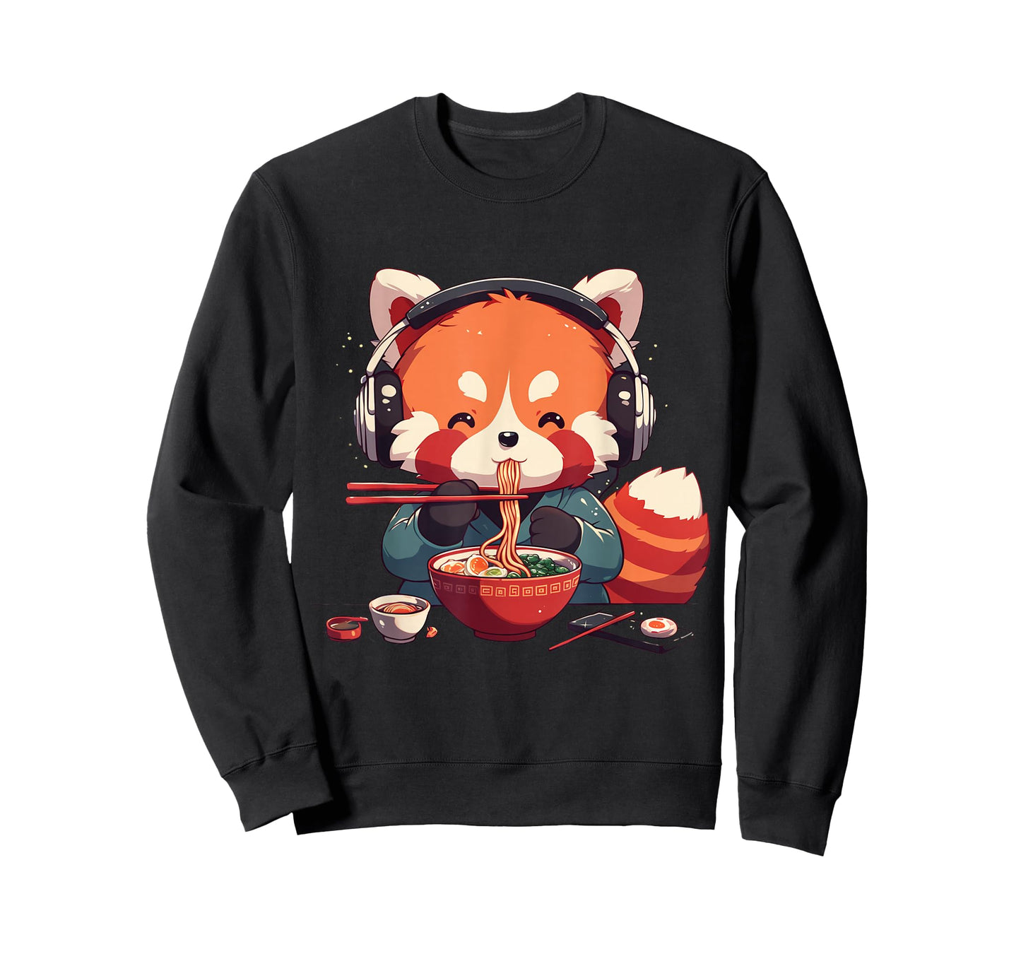 Kawaii Anime Red Panda Eating Ramen Noodles T-Shirt