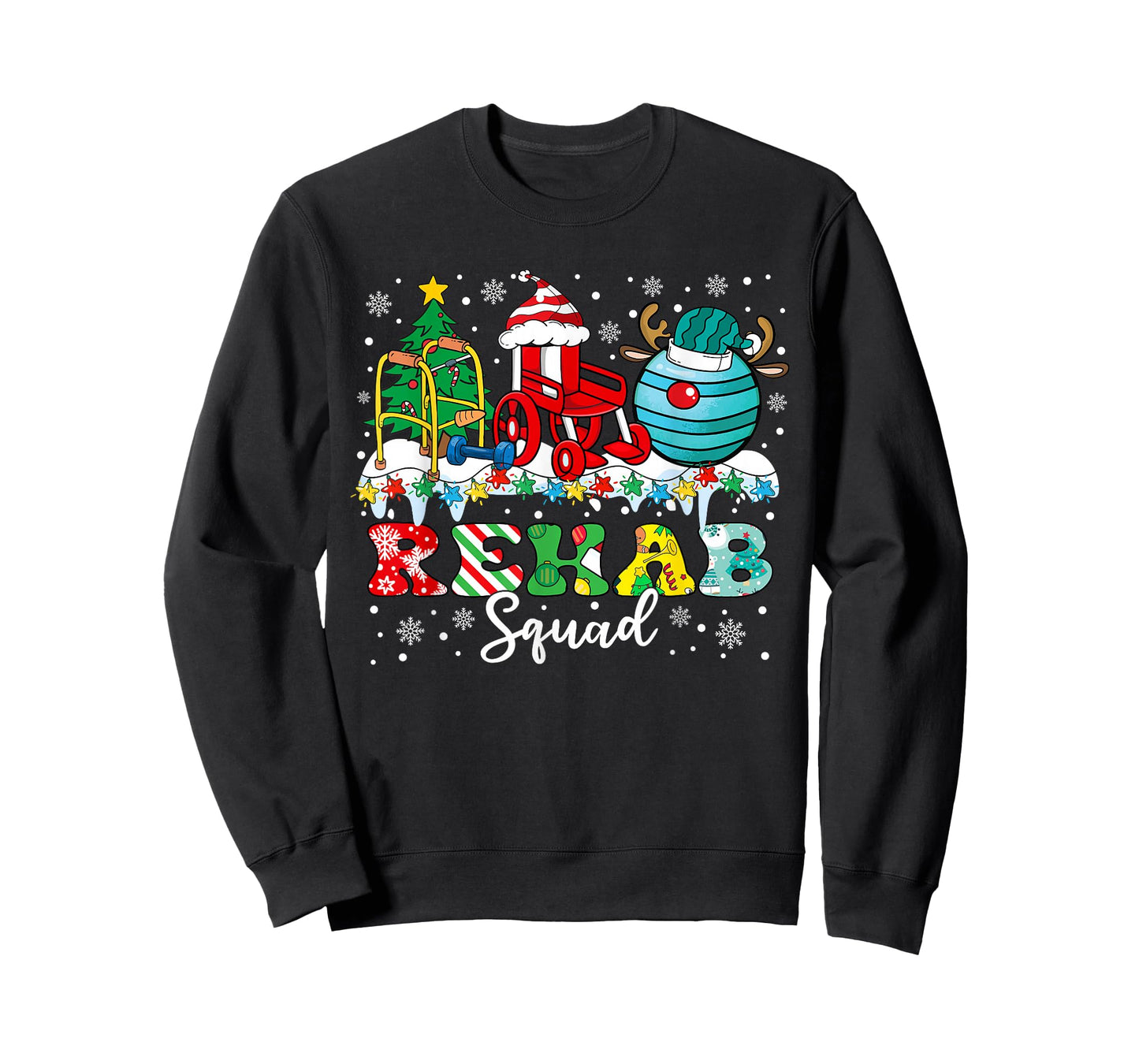 Rehab Squad Wheelchair Santa Reindeer Rehab Nurse Christmas T-Shirt