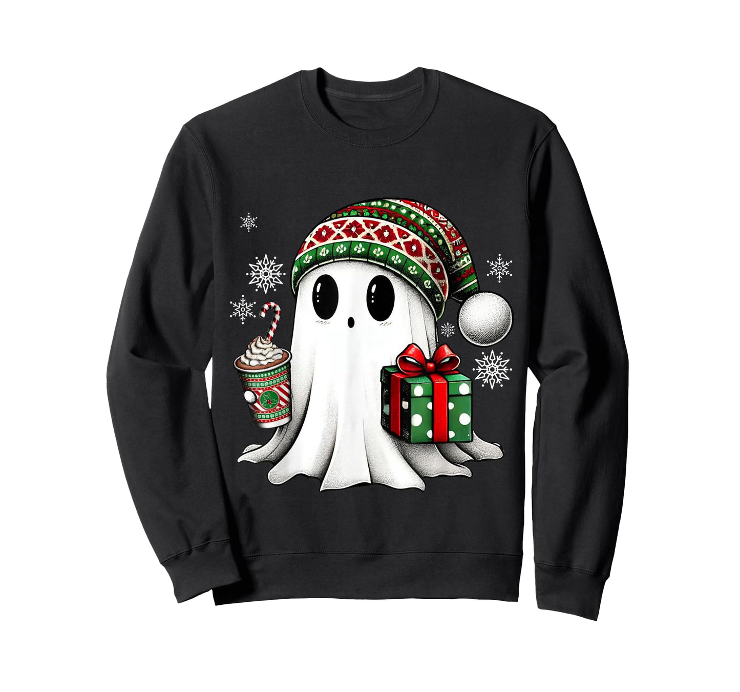 Christmas Cute Ghost Drink Coffee Funny Christmas Ghost T-Shirt
