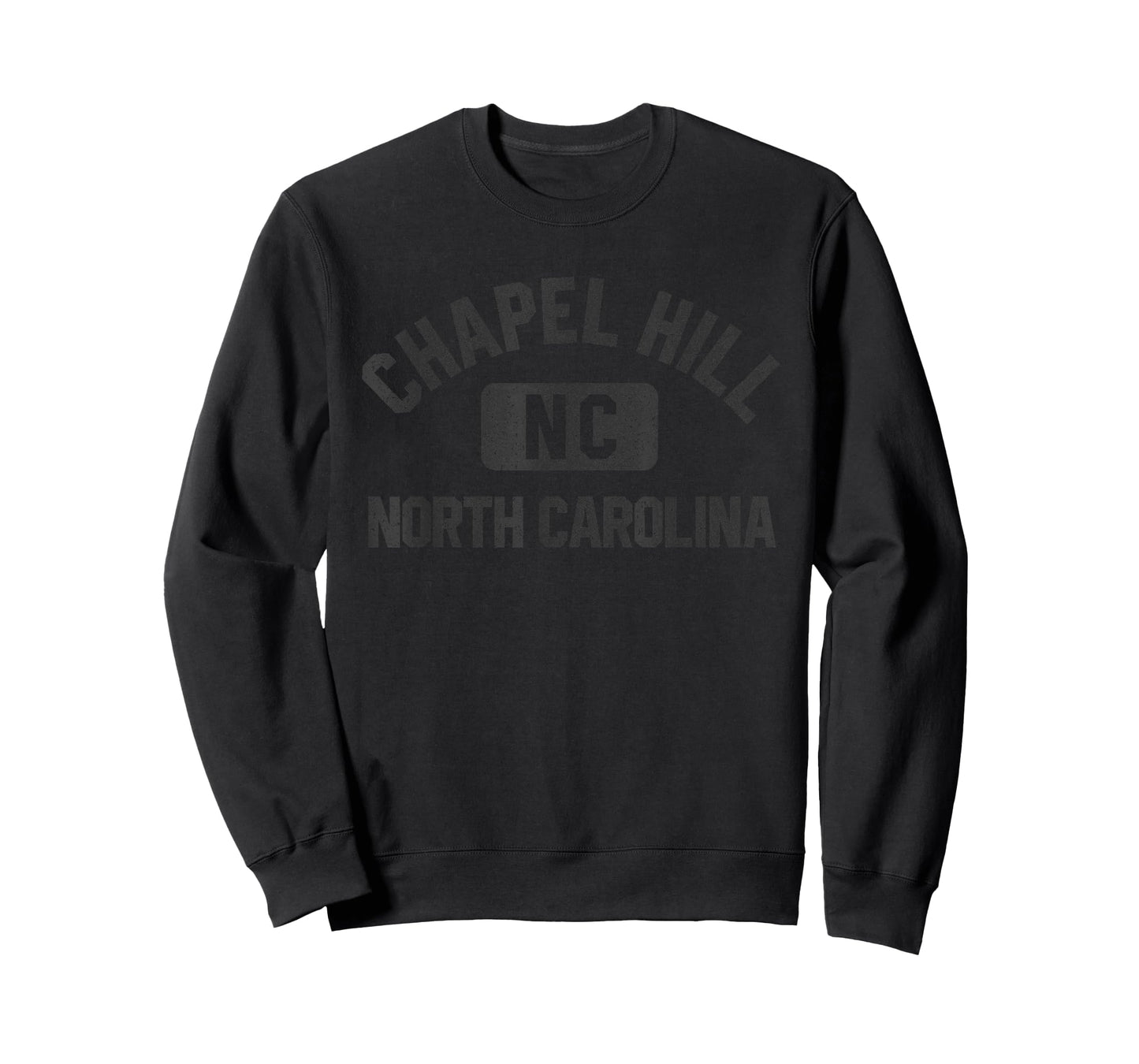 Chapel Hill North Carolina Gym Style Distressed Black Print T-Shirt