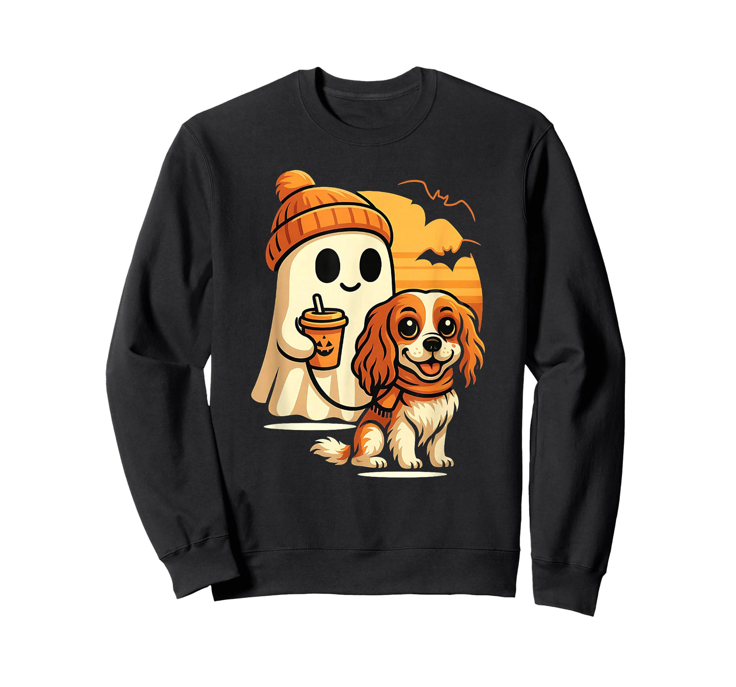 Funny Ghost Walking Cavalier King Charles Dog Halloween T-Shirt