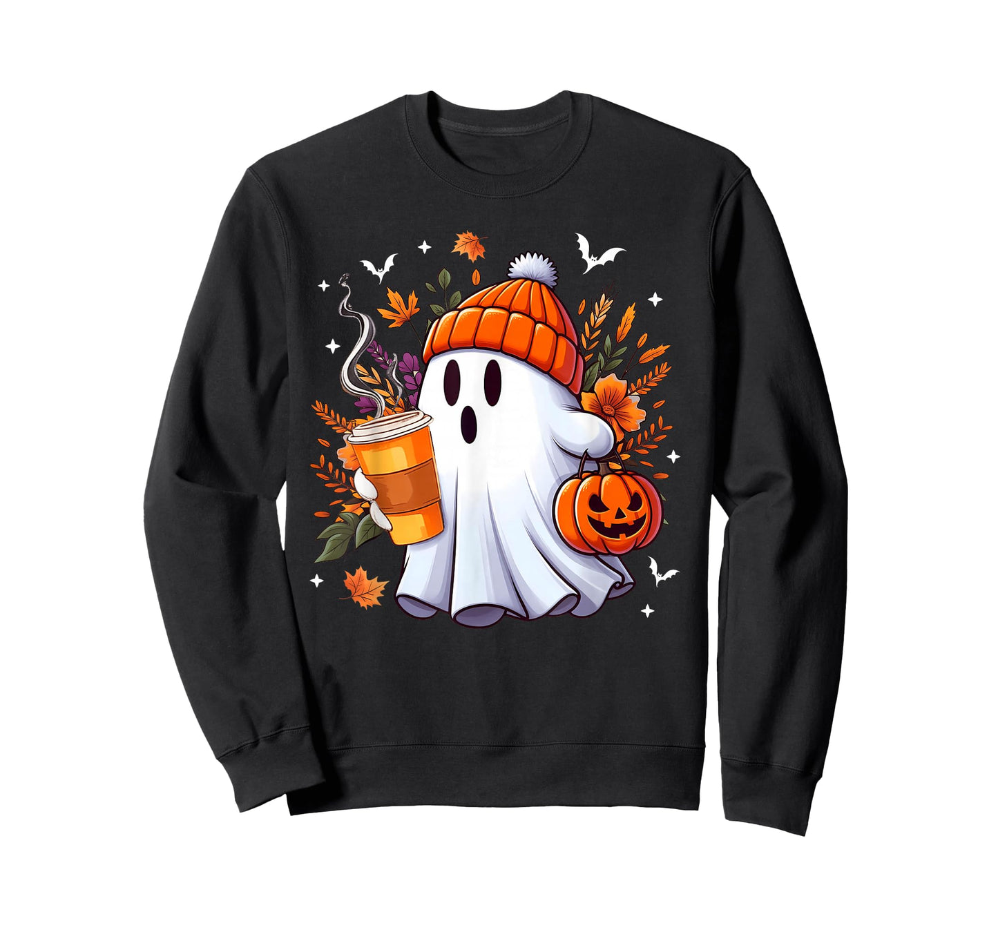 Halloween Ghost Drinking Ice Coffee Lover Ghost Girl Women T-Shirt
