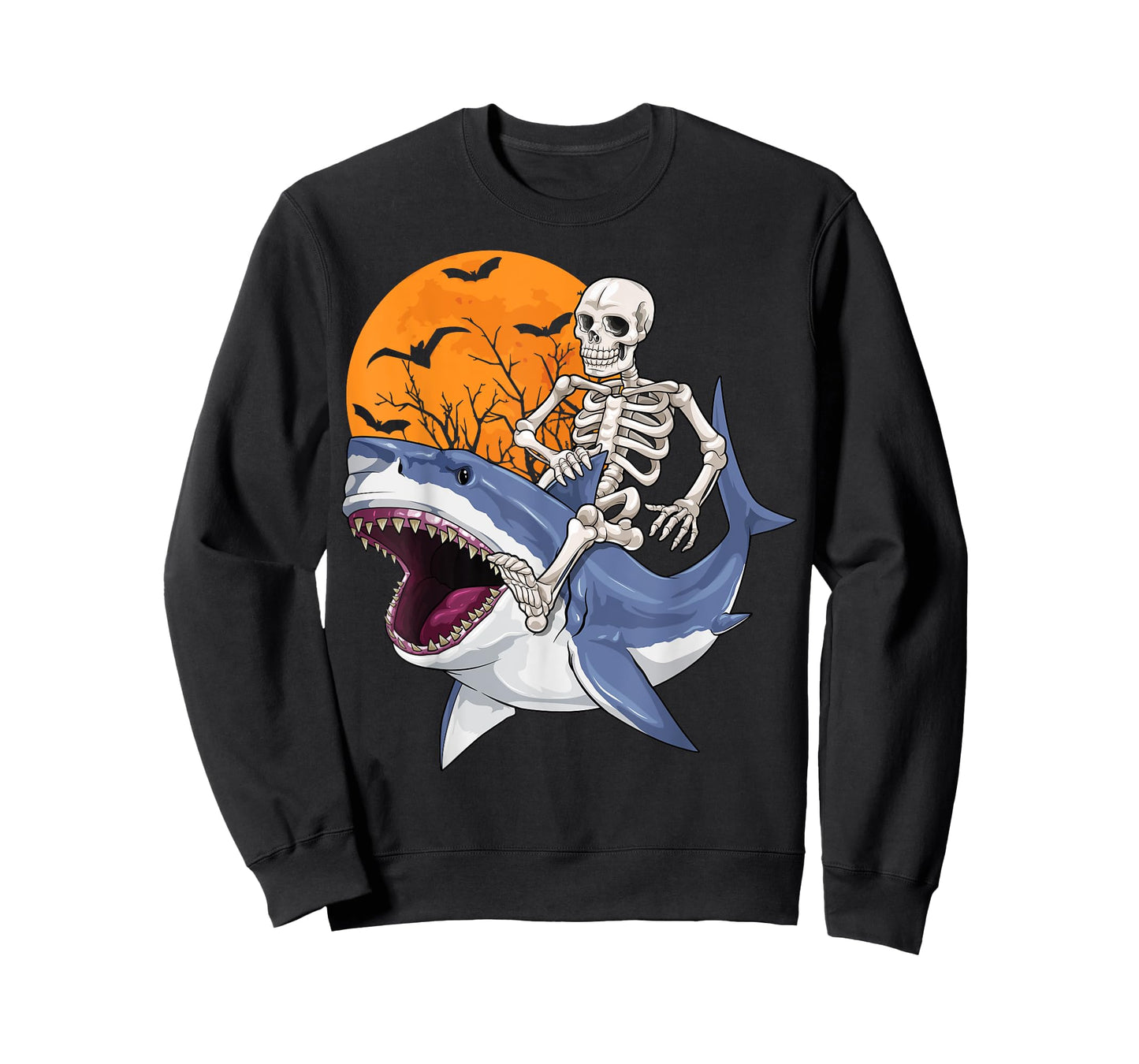 Skeleton Riding Shark Funny Halloween Costume Boys Kids T-Shirt