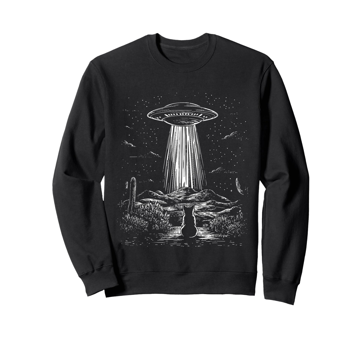 Cactus Alien Cat And UFO In Desert Scene Women Men Kids T-Shirt
