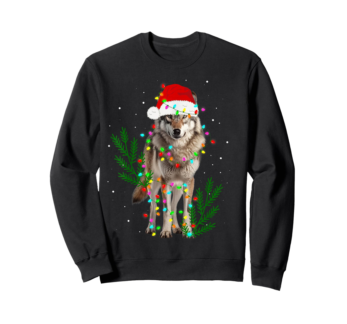 Wolf Santa Hat Christmas Lights Wolf Lover Animal Xmas T-Shirt