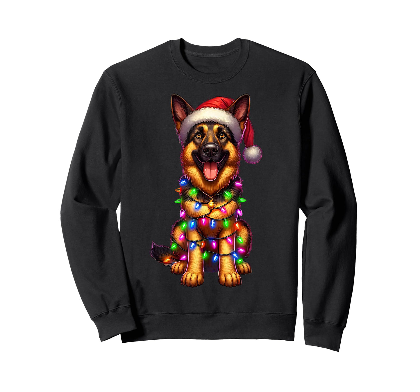 German Shepherd Christmas Tree Lights Xmas Pajama Dog Lover T-Shirt