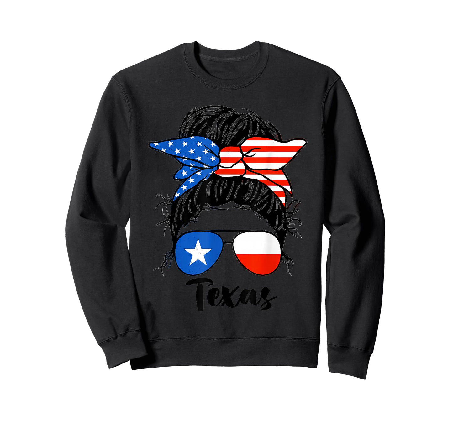 Texas State Flag Sunglasses Mom Messy Bun Hair Girl T-Shirt