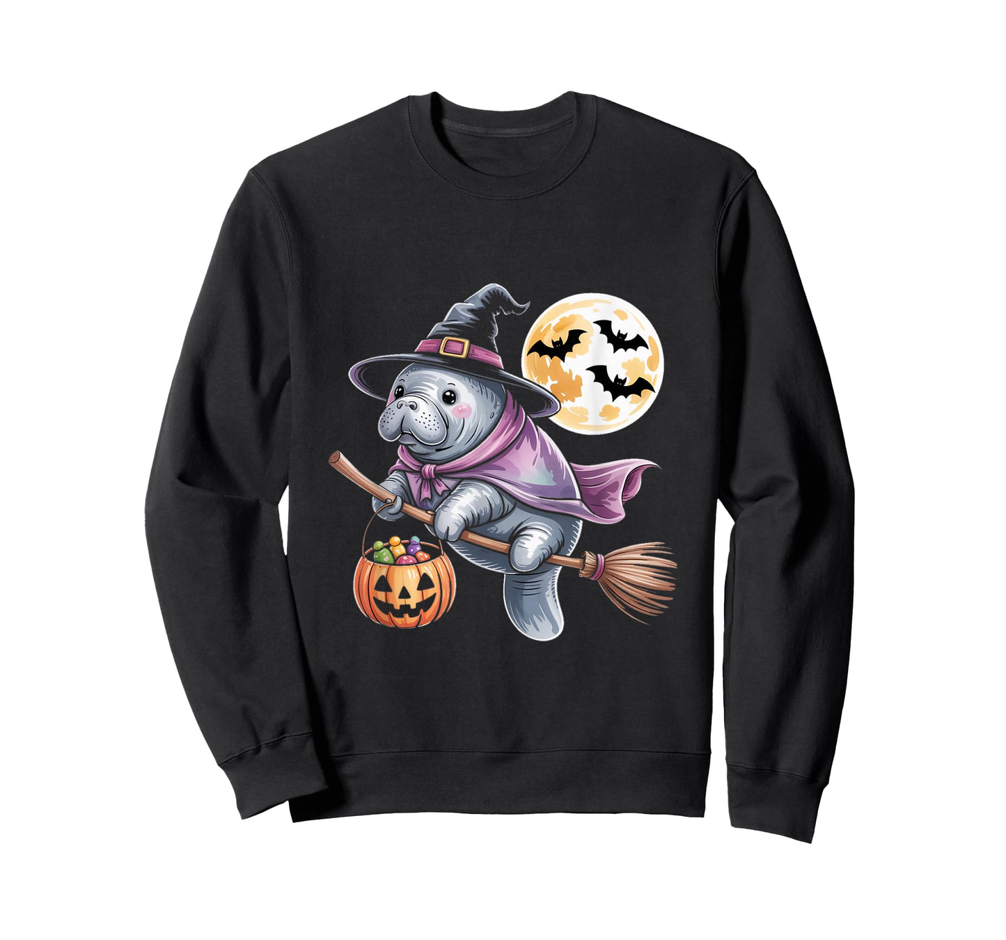 Manatee Witch Hat Pumpkin Halloween Costume Men Women Kids T-Shirt