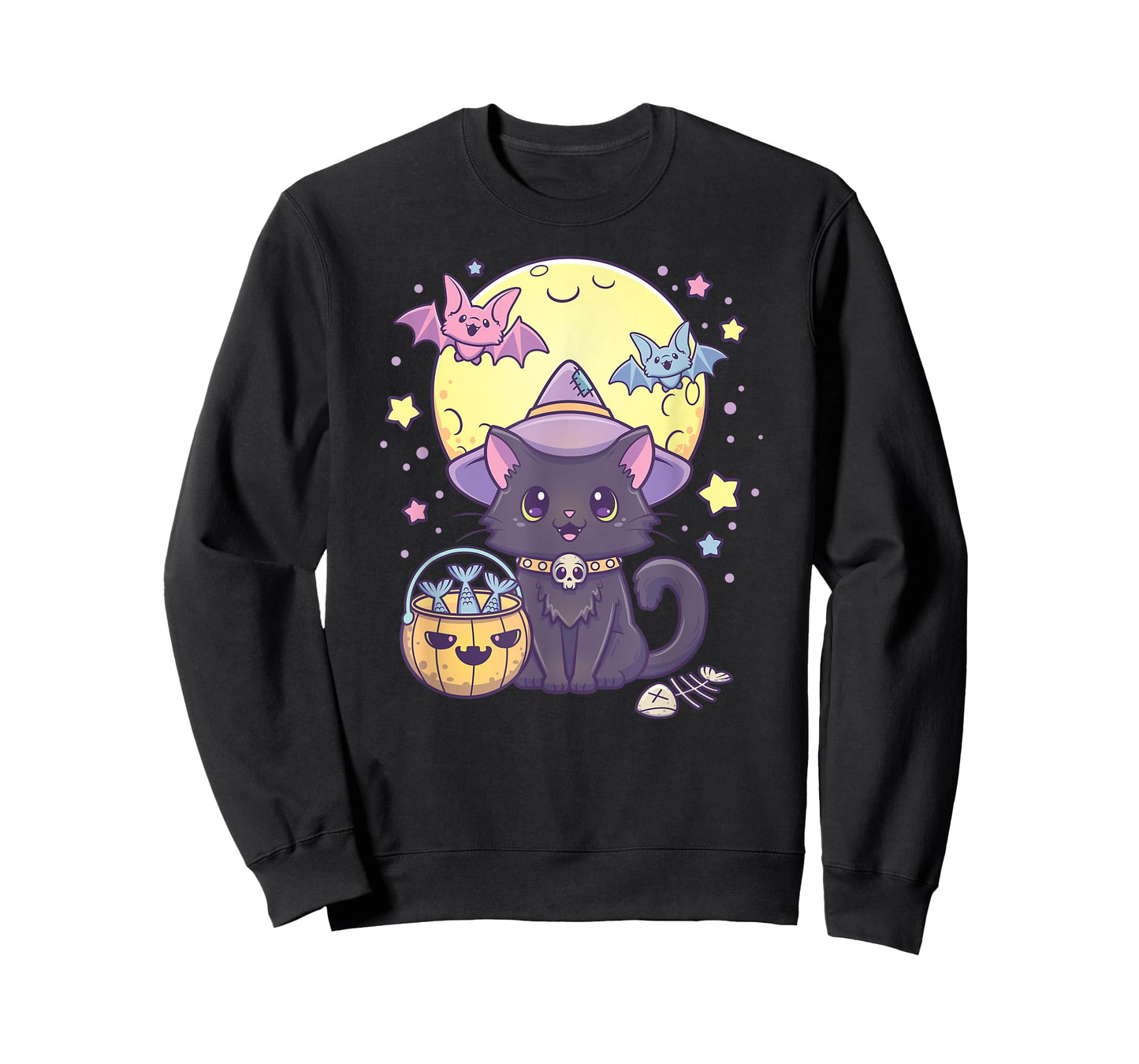 Kawaii Pastel Goth Cute Creepy Halloween Black Cat Witch Hat Men Women Kids T-Shirt
