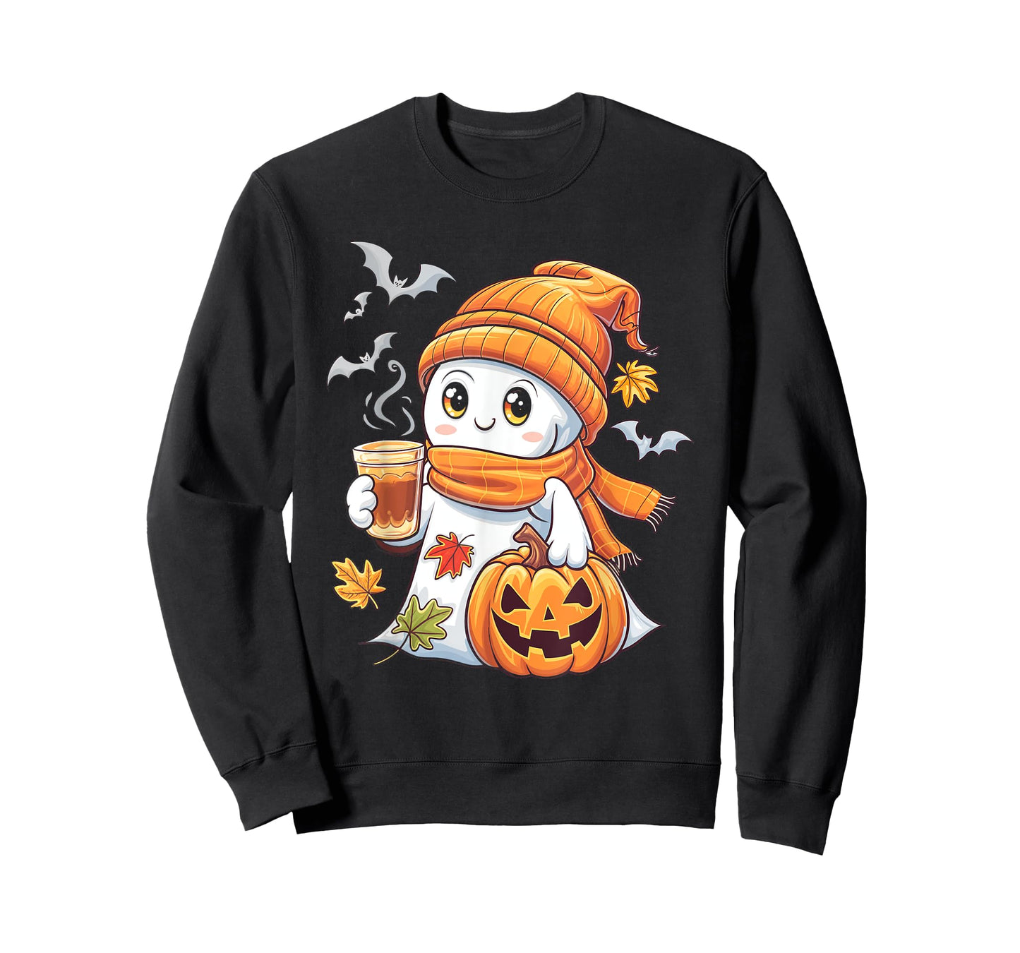Cute Ghost Pumpkin Coffee Halloween Fall Ghost T-Shirt